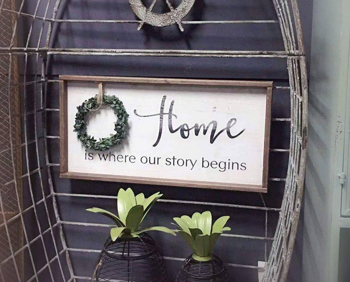 Home is Where Our Story Begins Rustic Wood Signs with Wreath