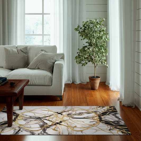 Gold, White and Black Rug