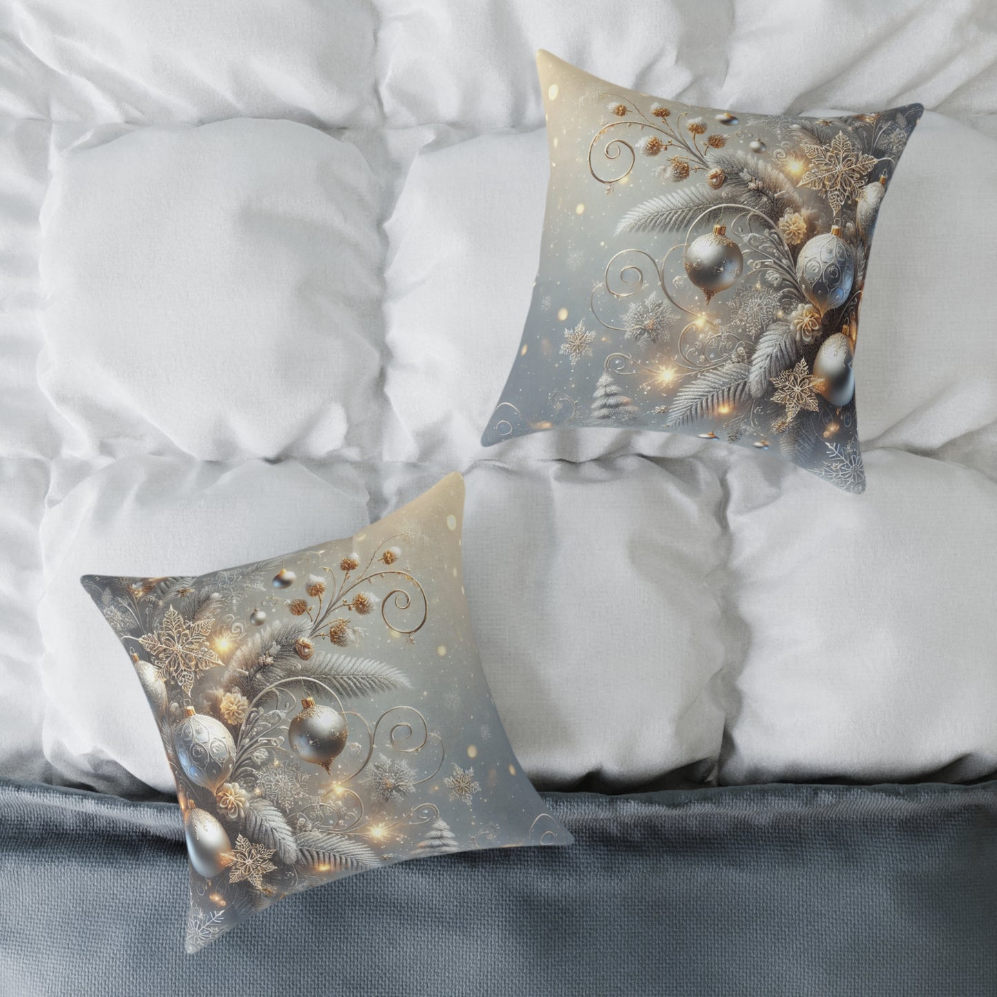 Golden Glow Frosted Elegance Holiday Pillow