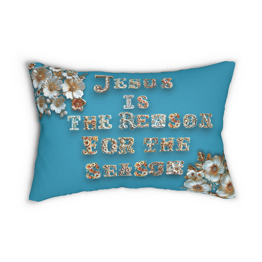 Turquoise Jesus is the reason for the season Pillow, Flowers, Christmas Pillows, Christmas Pillow Covers, Decorative Christmas Pillow