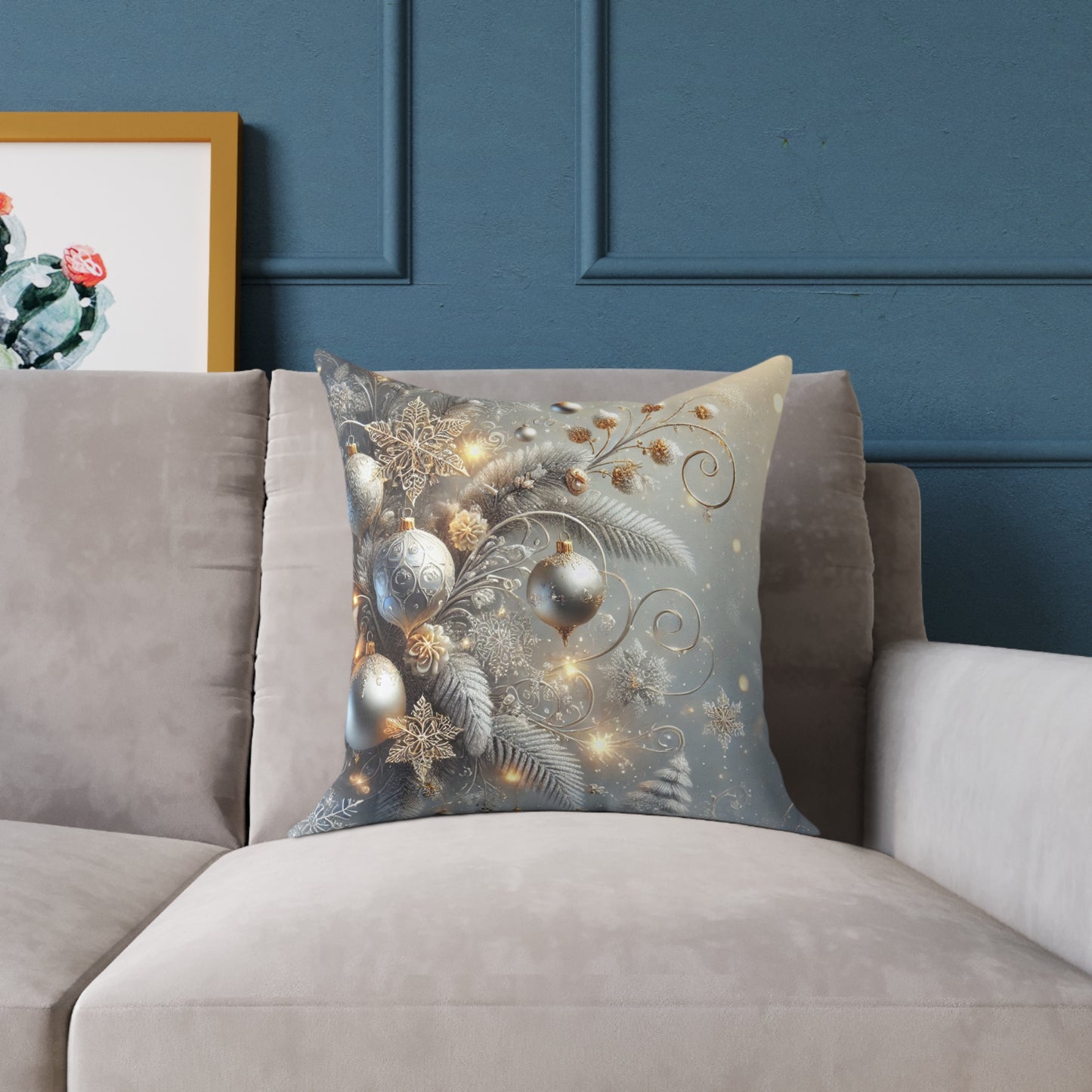 Golden Glow Frosted Elegance Holiday Pillow