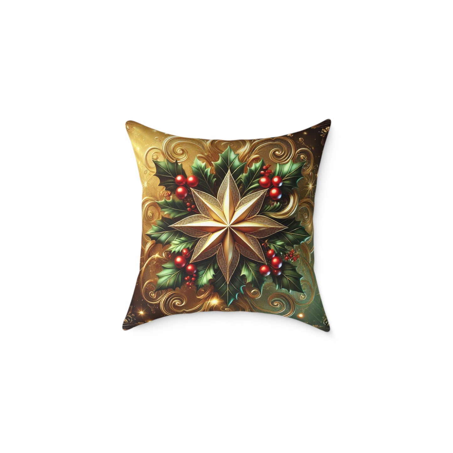 Golden Radiance Holiday Star Throw Pillow