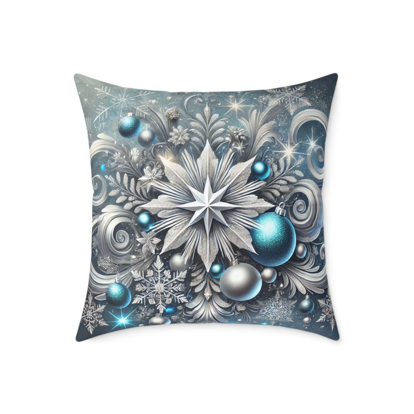 Winter Elegance Blue & Silver Holiday Pillow