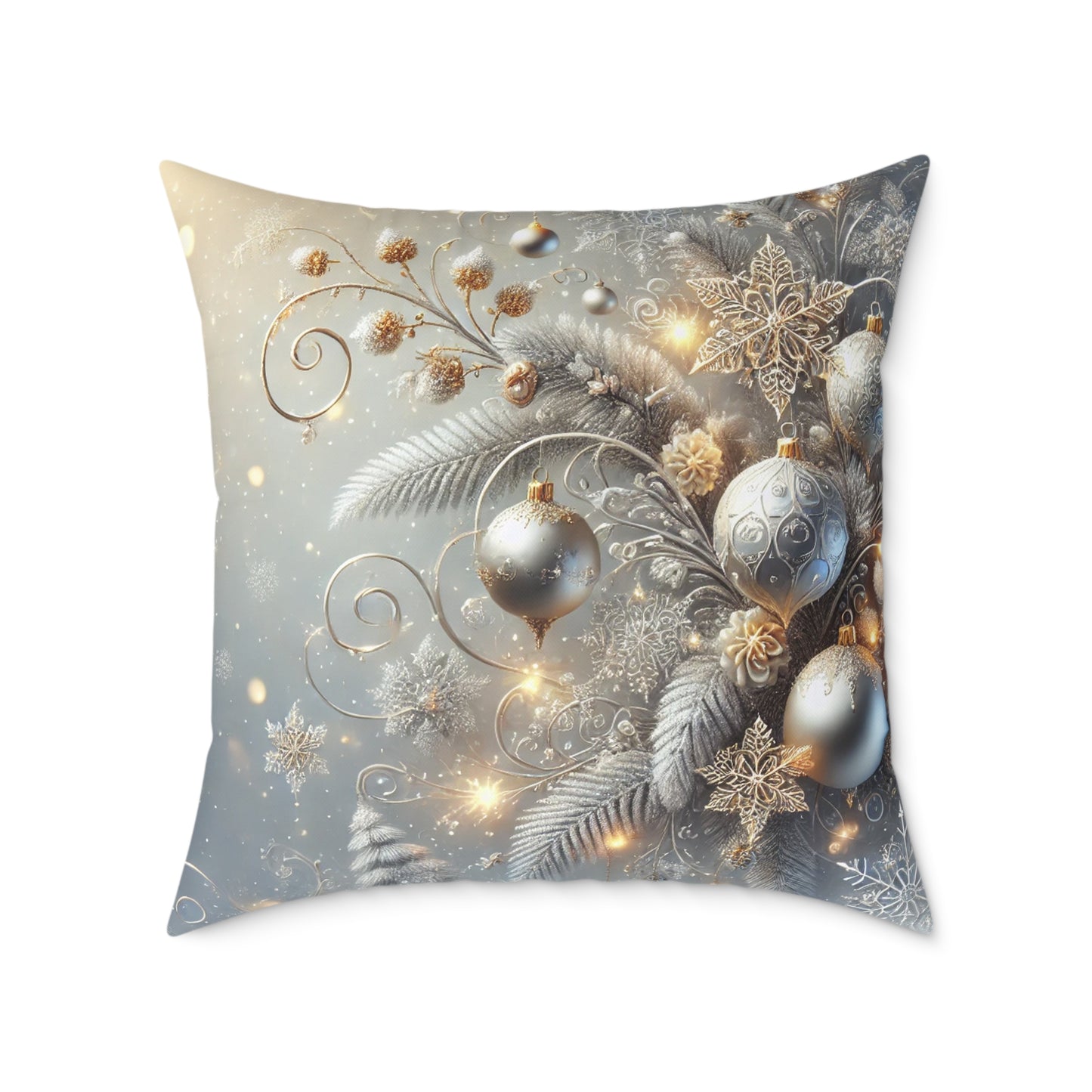 Golden Glow Frosted Elegance Holiday Pillow