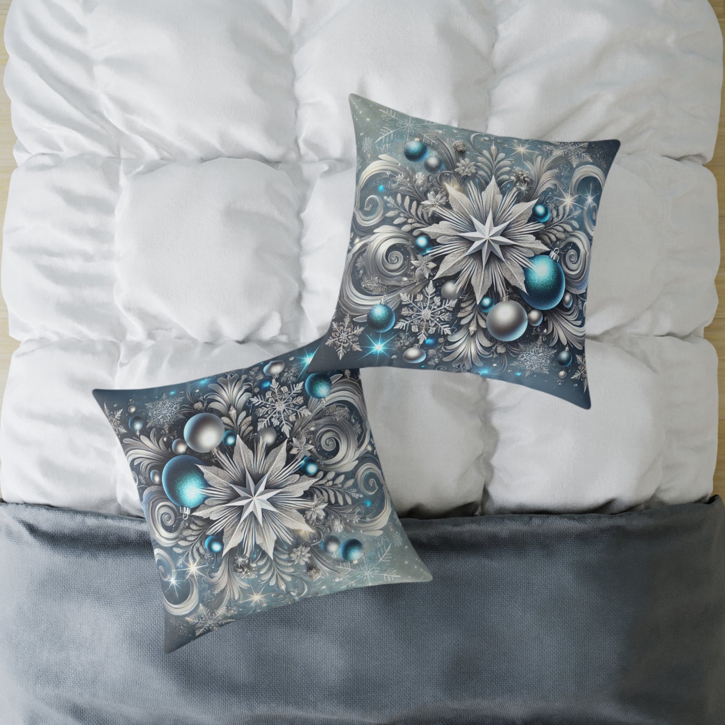 Winter Elegance Blue & Silver Holiday Pillow