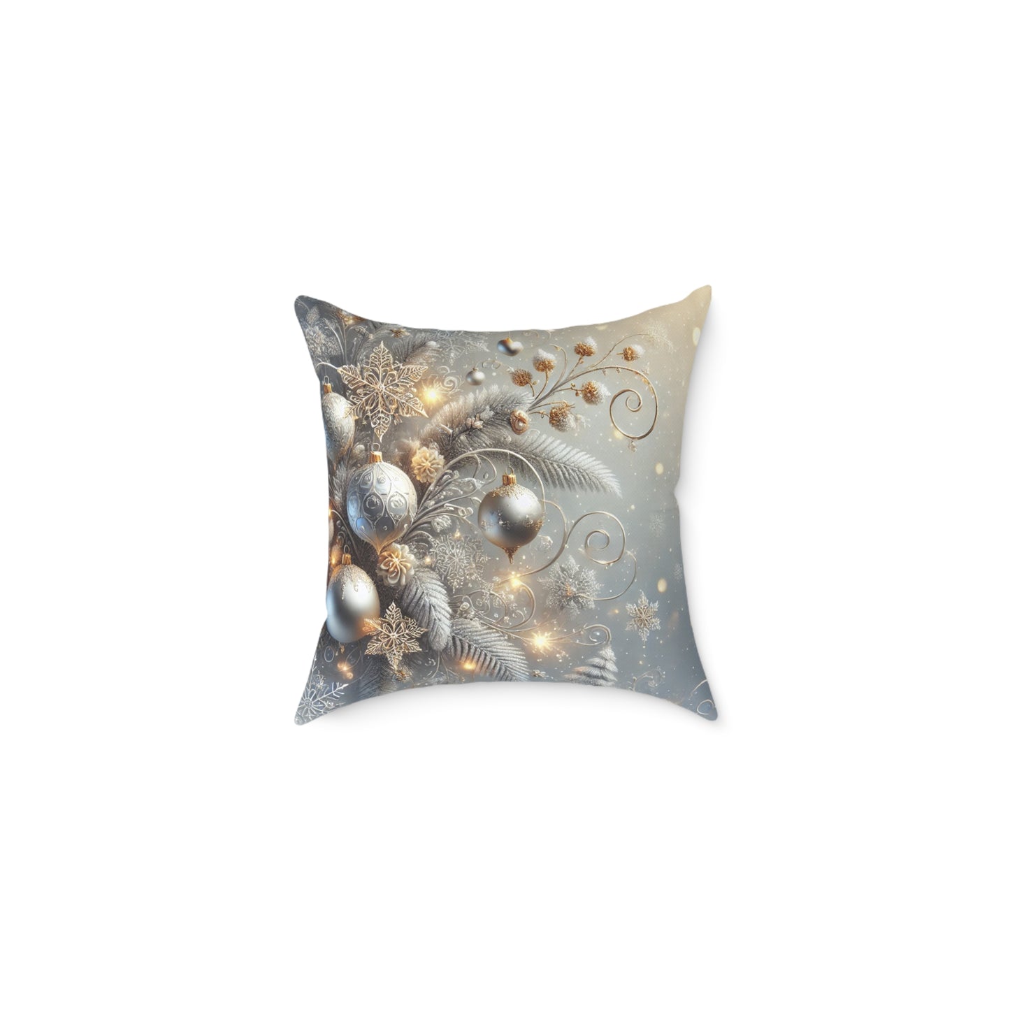 Golden Glow Frosted Elegance Holiday Pillow