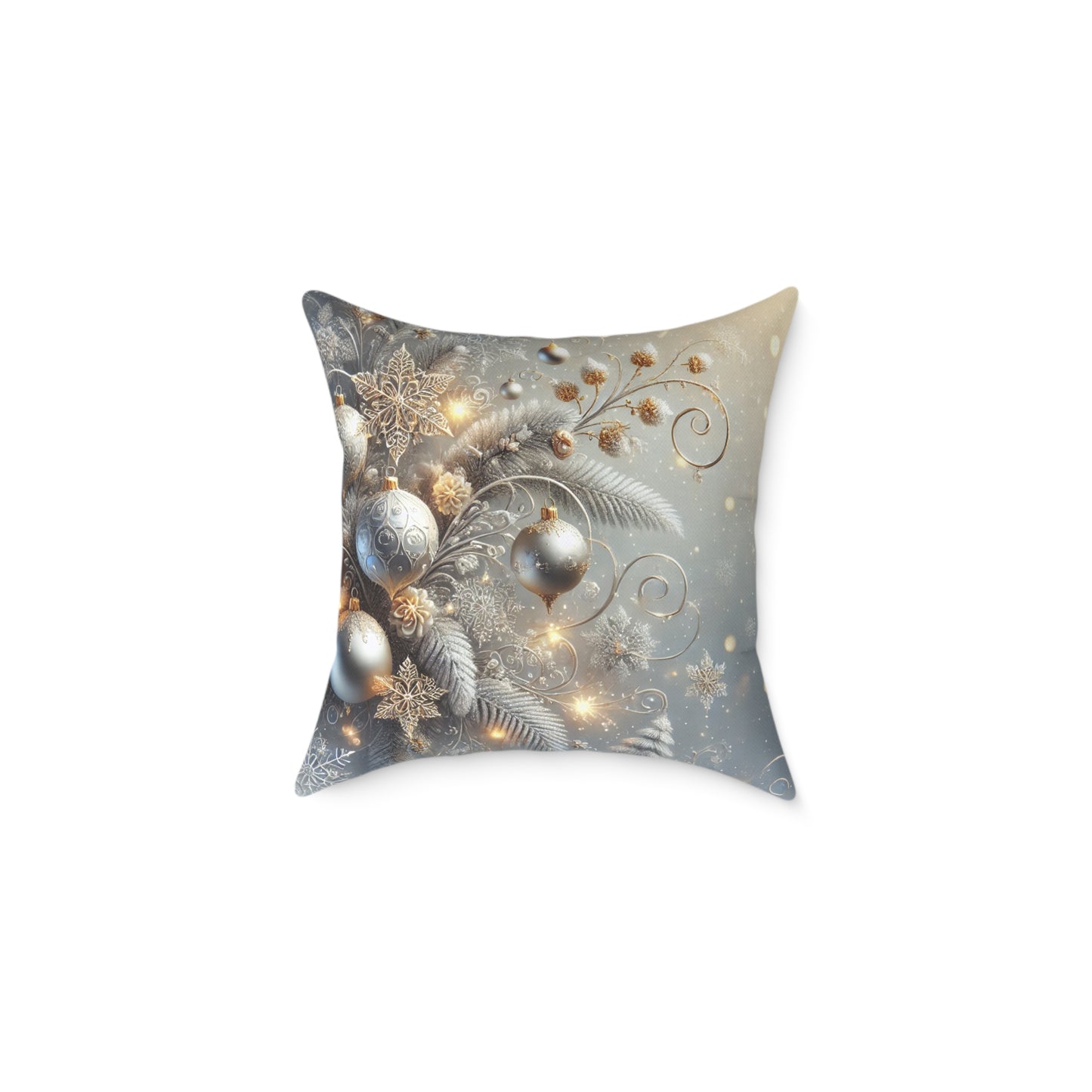 Golden Glow Frosted Elegance Holiday Pillow