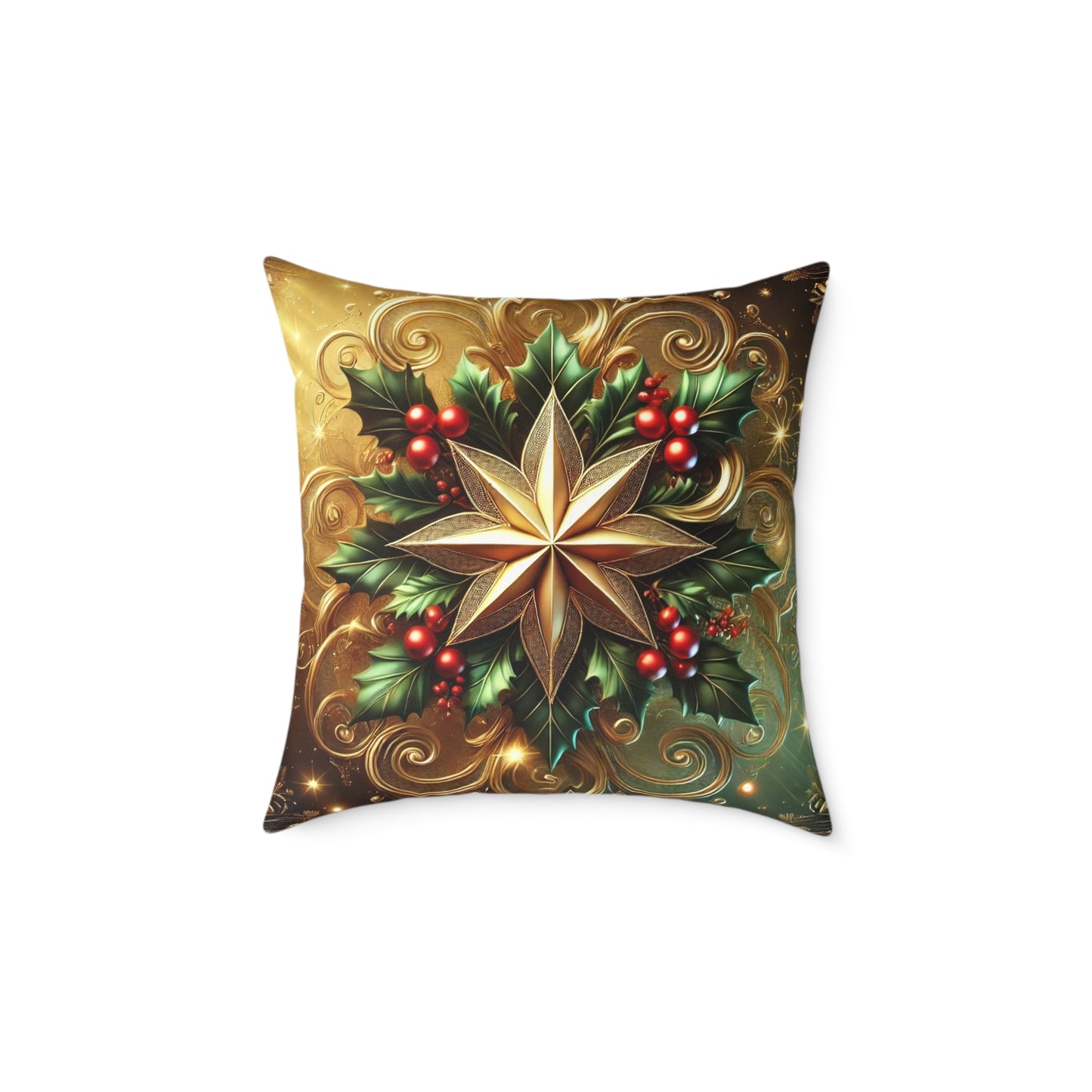 Golden Radiance Holiday Star Throw Pillow