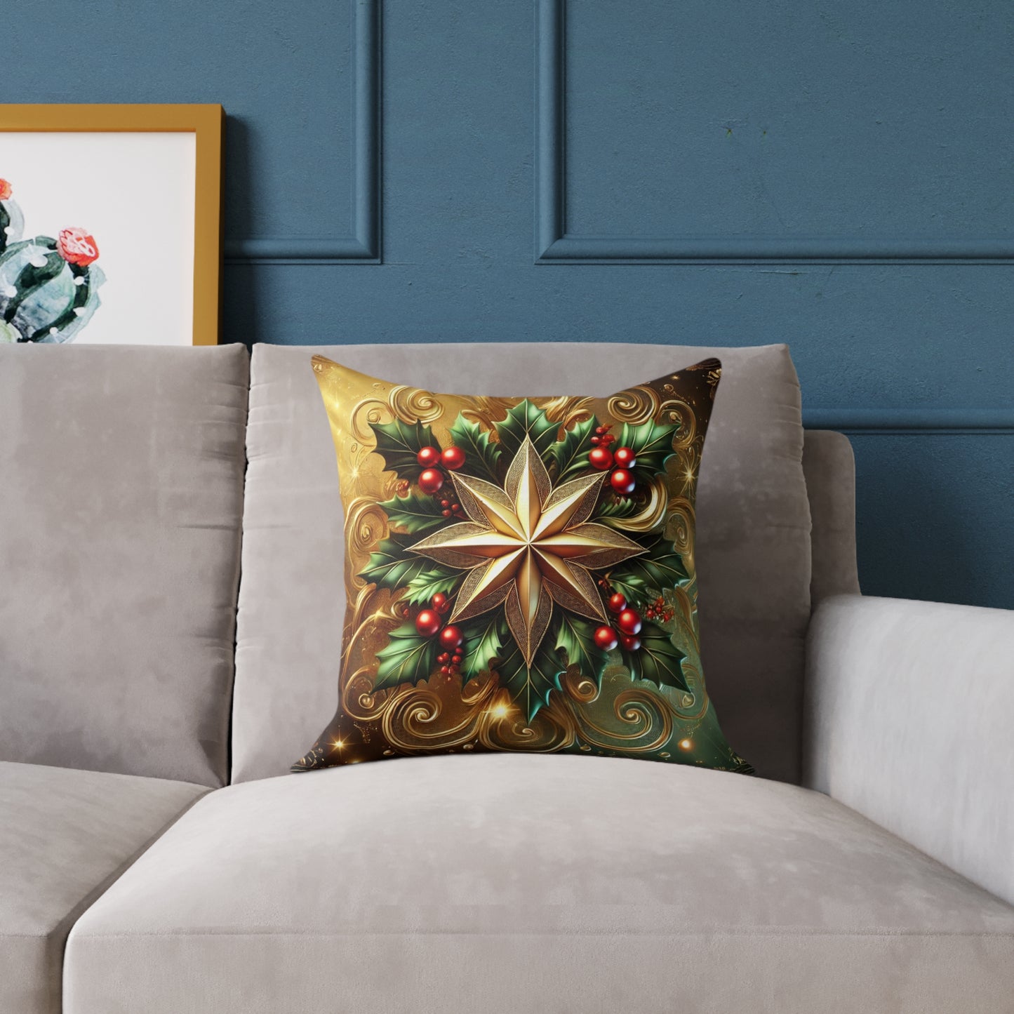 Golden Radiance Holiday Star Throw Pillow