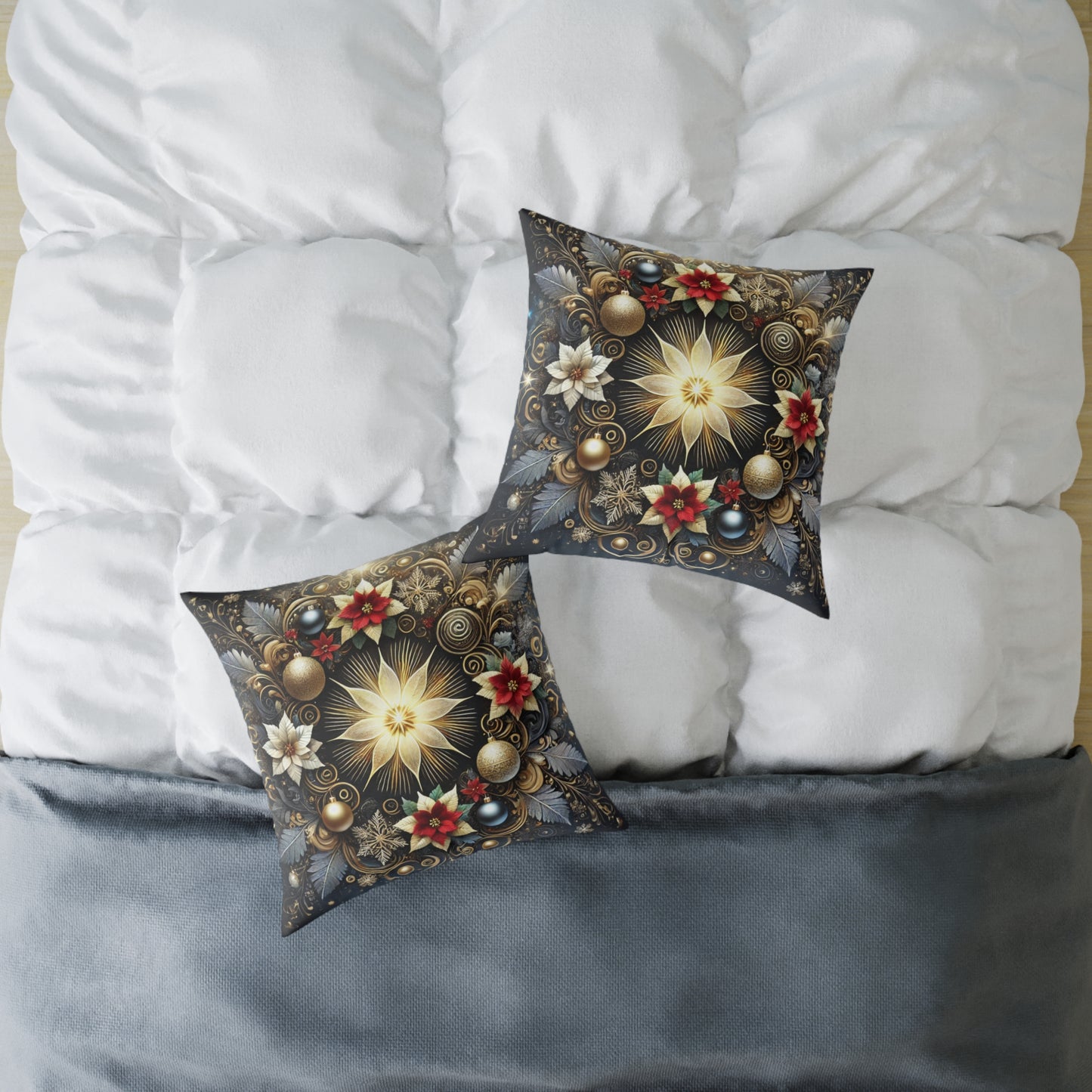 Golden Poinsettia Radiance Holiday Pillow