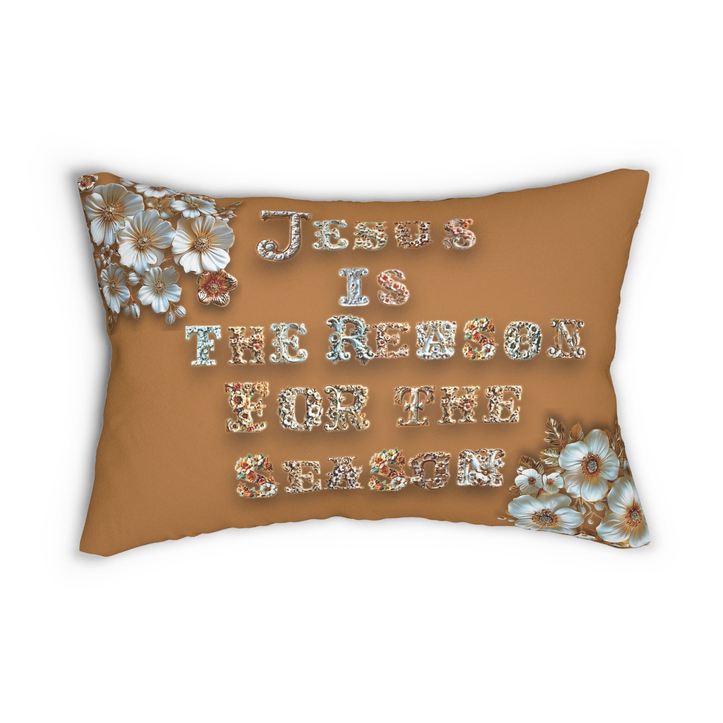 Light brown Jesus is the reason for the season Pillow, Flowers, Christmas Pillows, Christmas Pillow Covers, Decorative Christmas Pillow