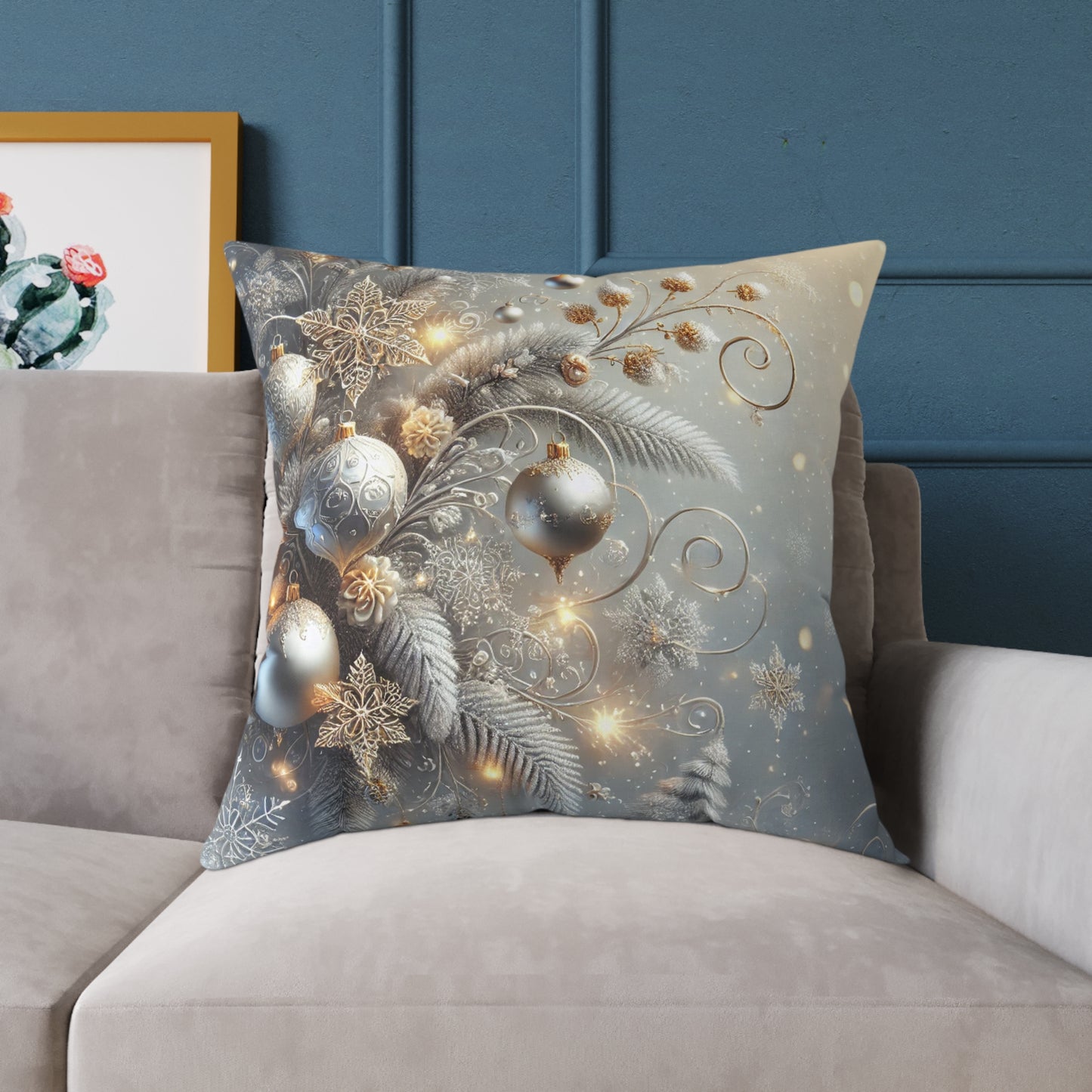 Golden Glow Frosted Elegance Holiday Pillow