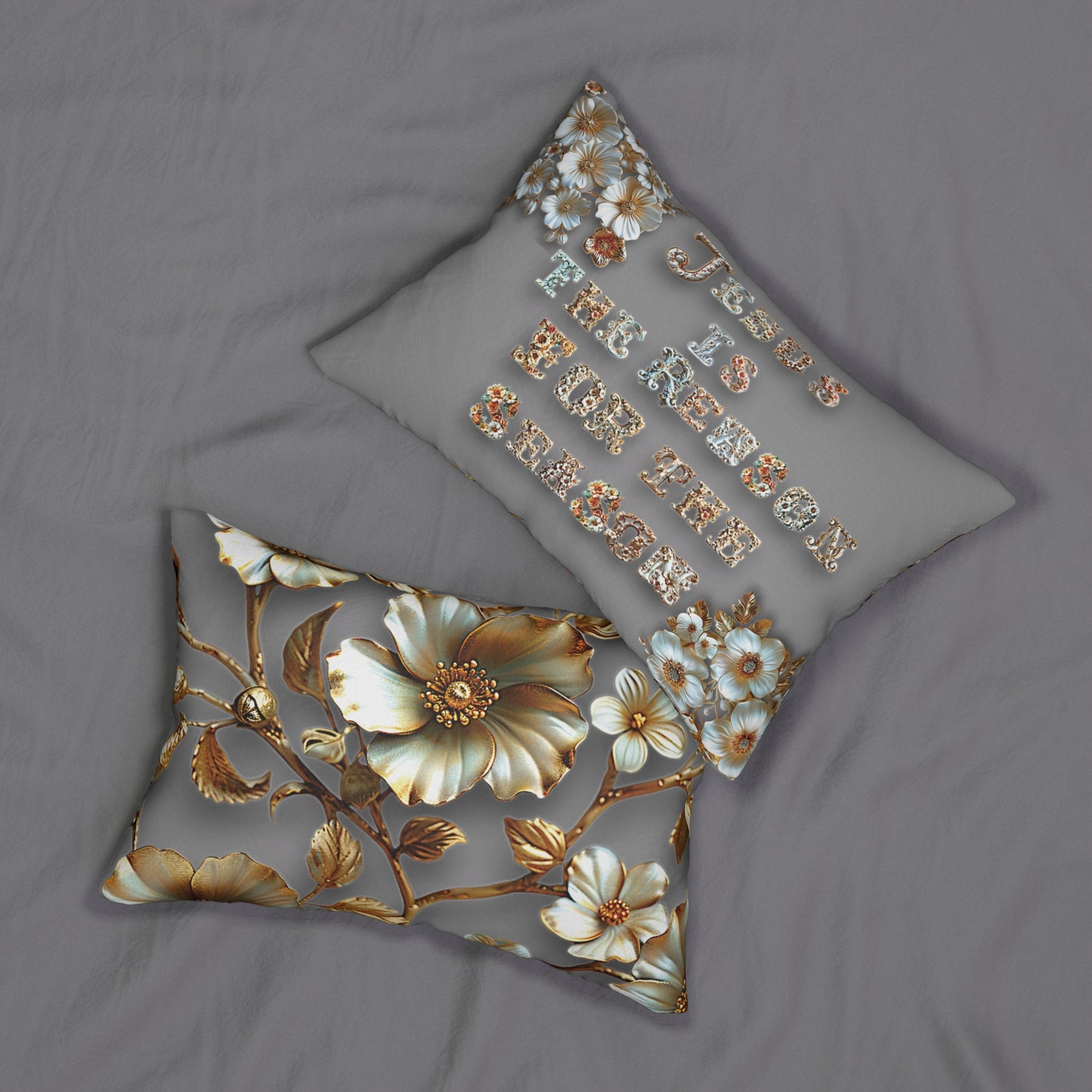 Grey Jesus is the reason for the season Pillow, Flowers, Christmas Pillows, Christmas Pillow Covers, Decorative Christmas Pillow