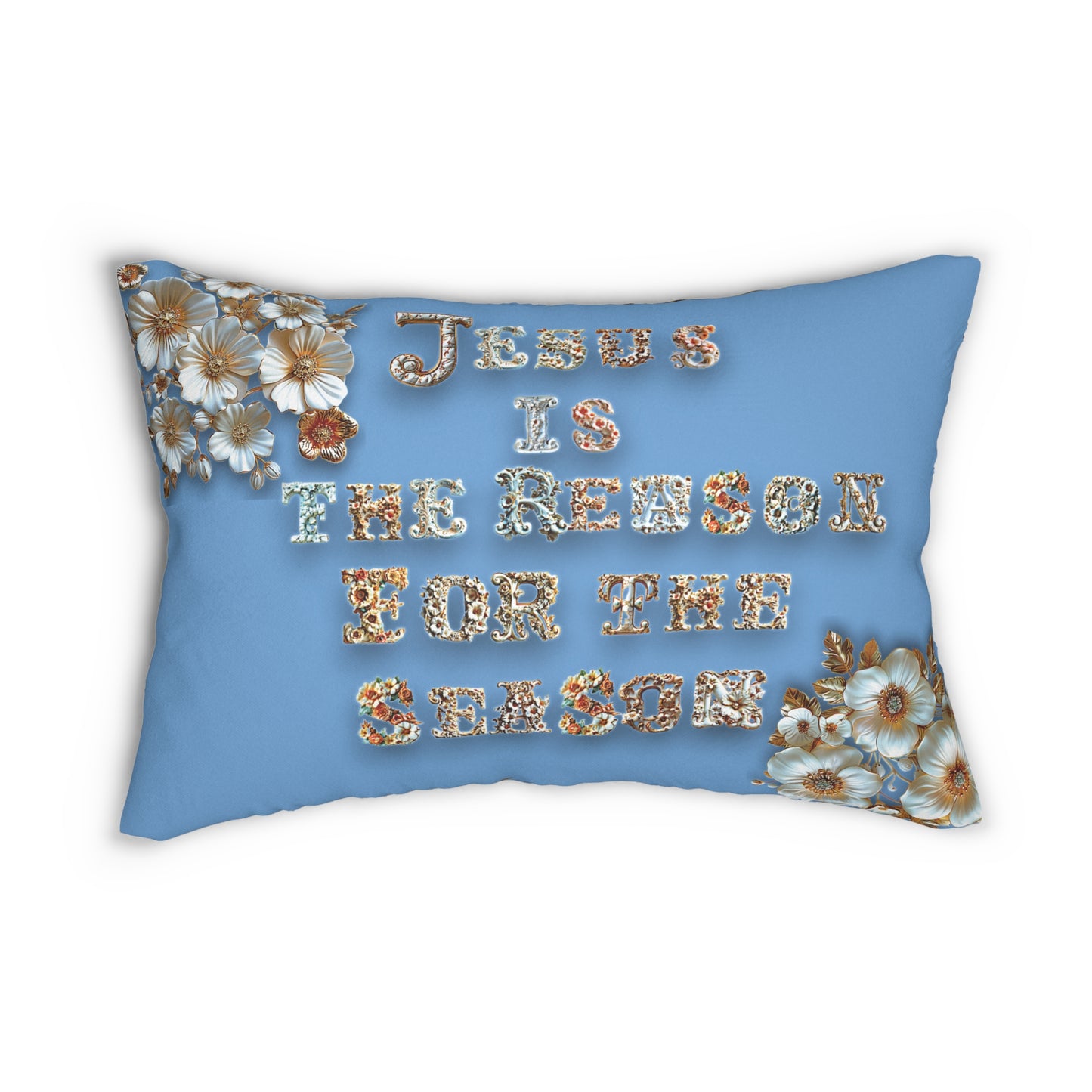 Light blue Jesus is the reason for the season Pillow, Flowers, Christmas Pillows, Christmas Pillow Covers, Decorative Christmas Pillow