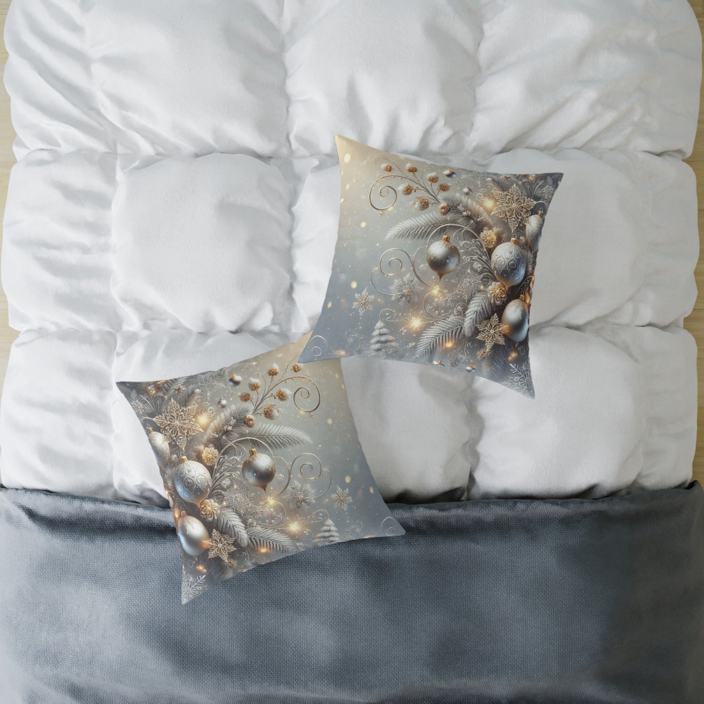 Golden Glow Frosted Elegance Holiday Pillow