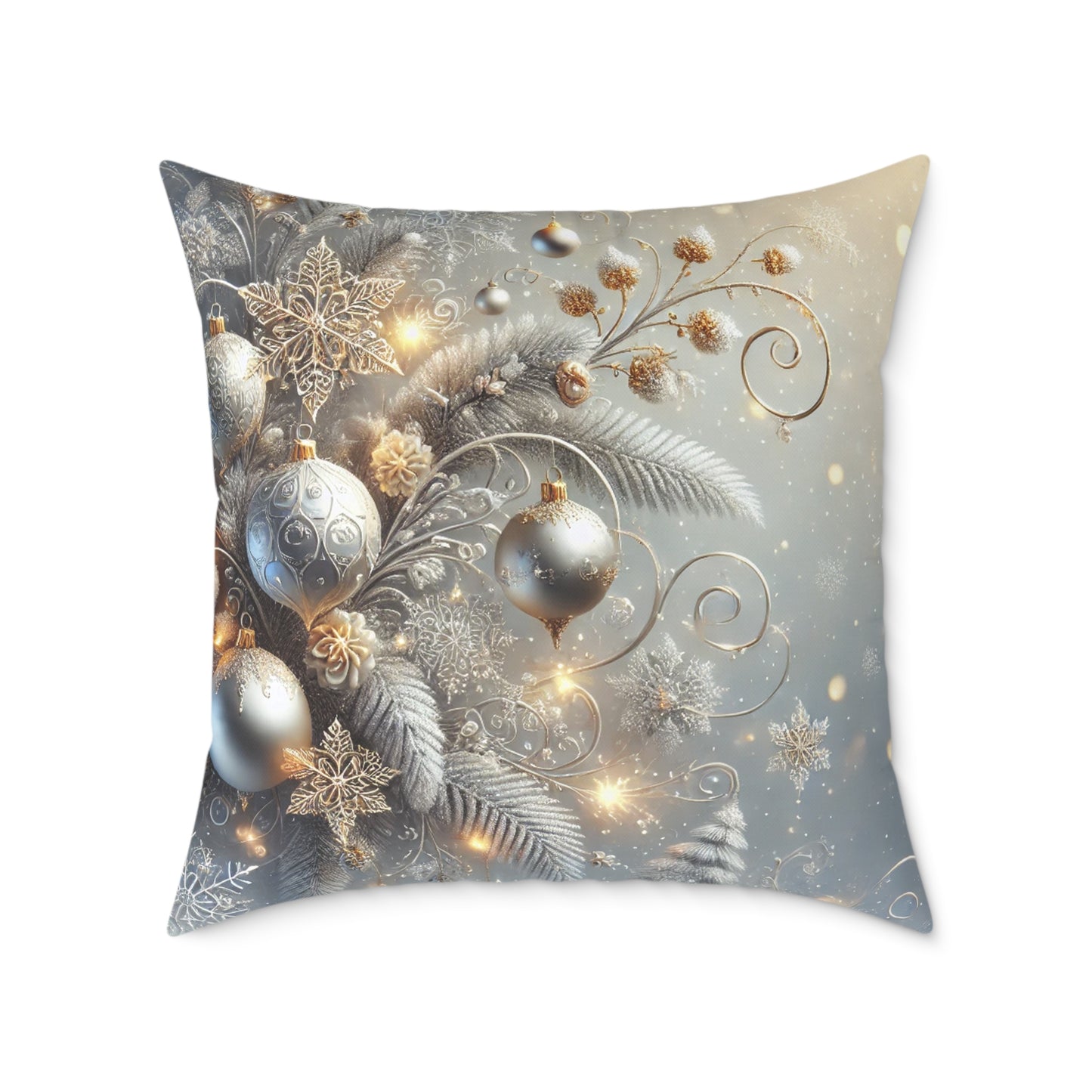 Golden Glow Frosted Elegance Holiday Pillow