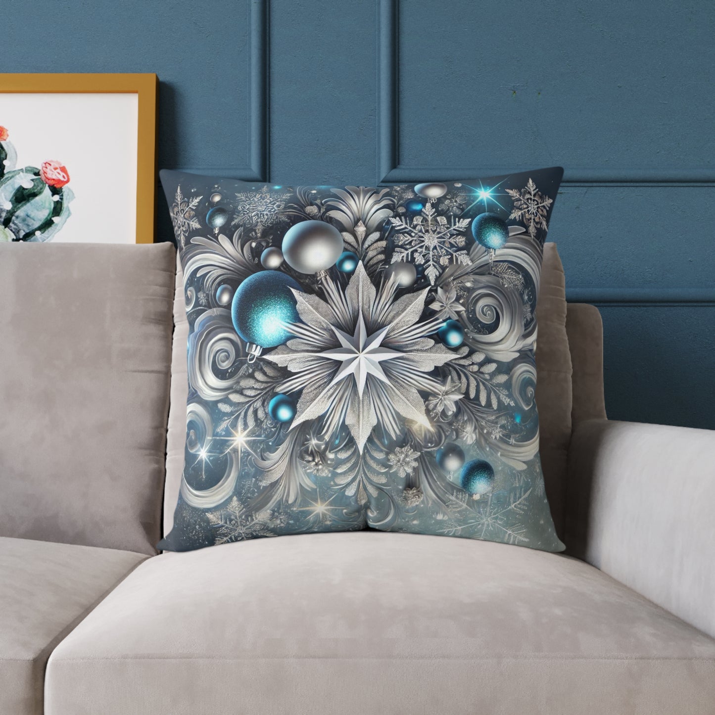 Winter Elegance Blue & Silver Holiday Pillow