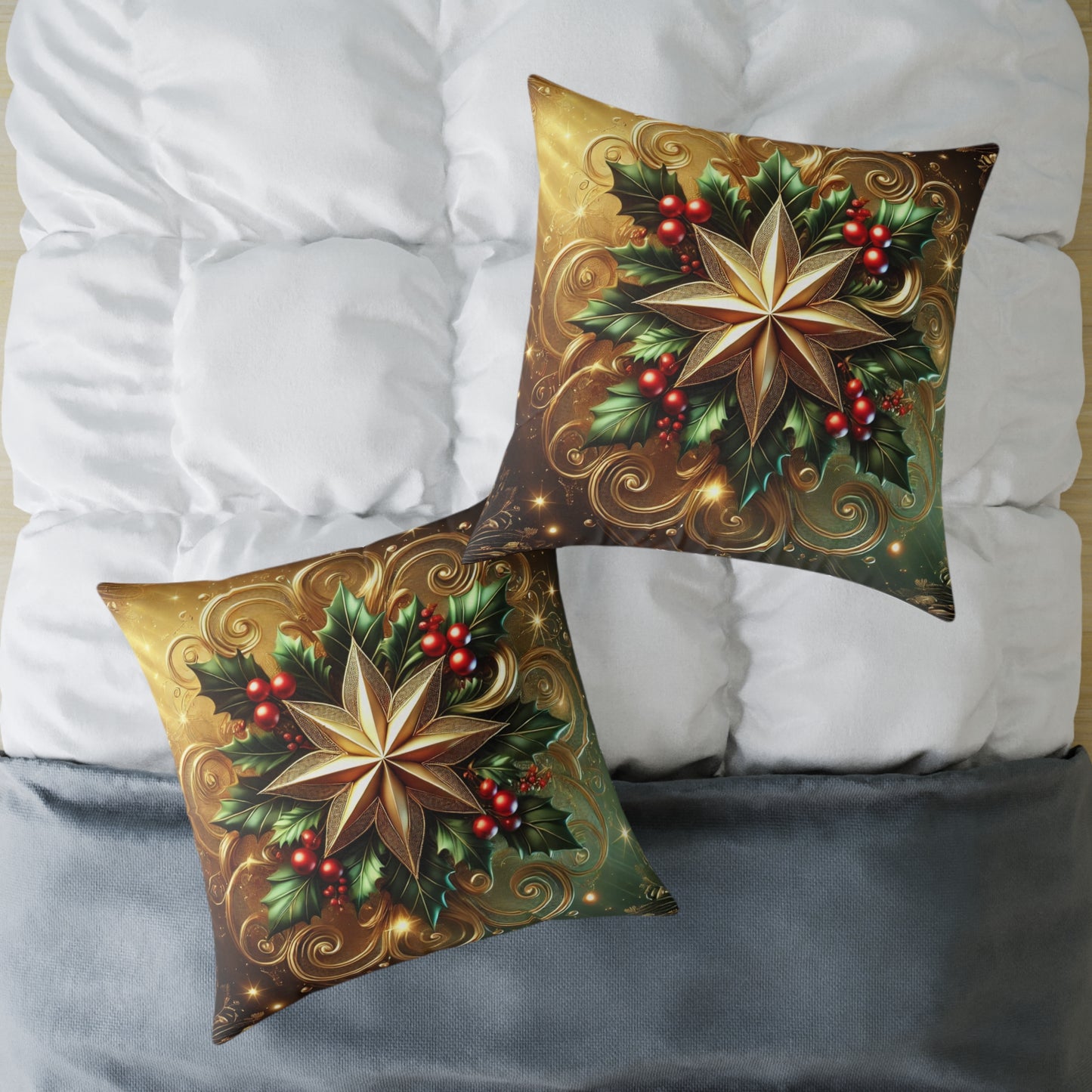 Golden Radiance Holiday Star Throw Pillow