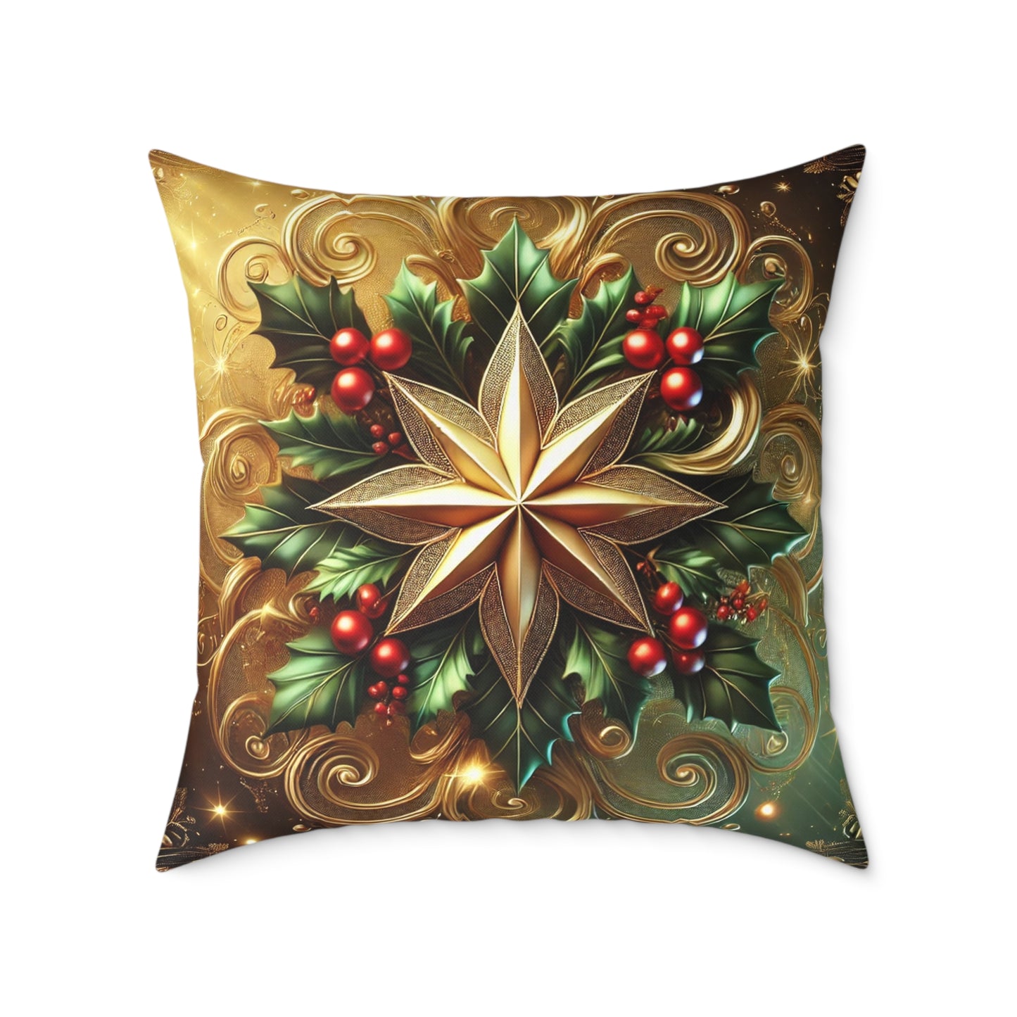 Golden Radiance Holiday Star Throw Pillow