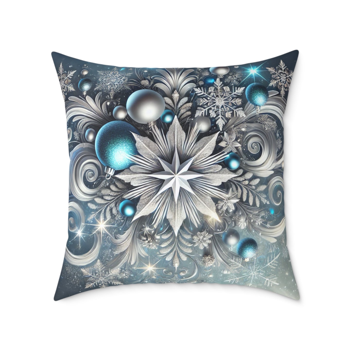 Winter Elegance Blue & Silver Holiday Pillow