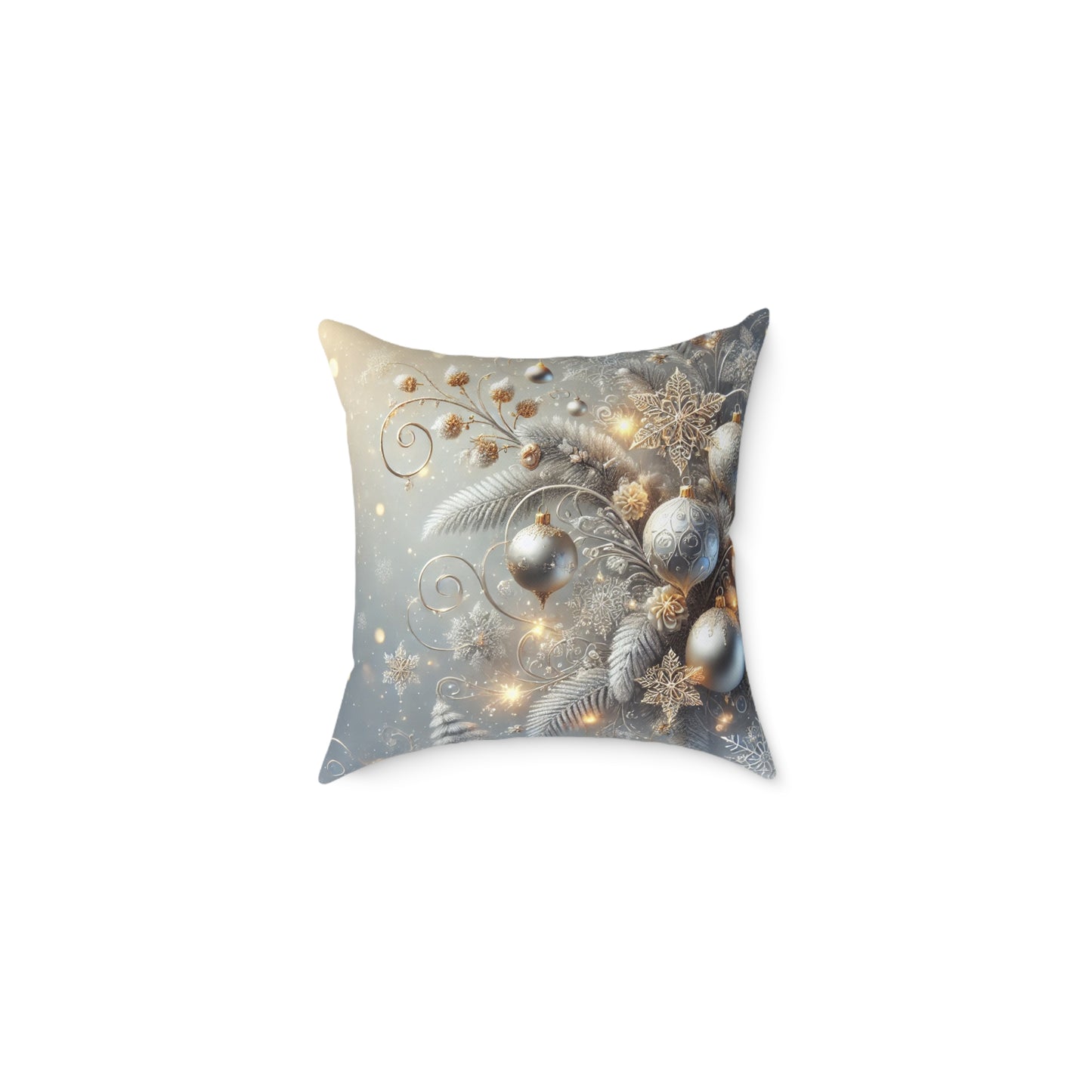 Golden Glow Frosted Elegance Holiday Pillow