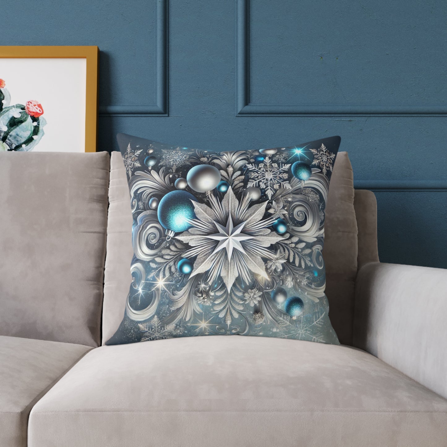 Winter Elegance Blue & Silver Holiday Pillow