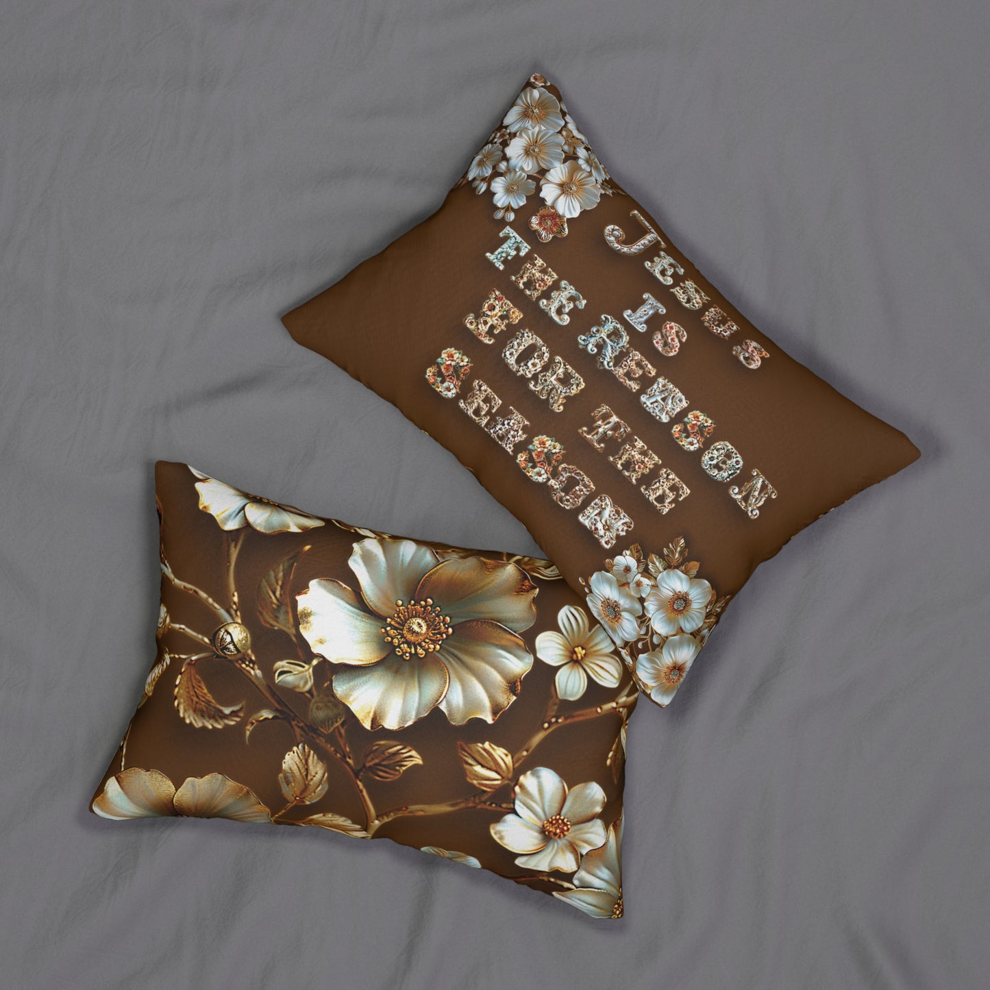 Brown Jesus is the reason for the season Pillow, Flowers, Christmas Pillows, Christmas Pillow Covers, Decorative Christmas Pillow