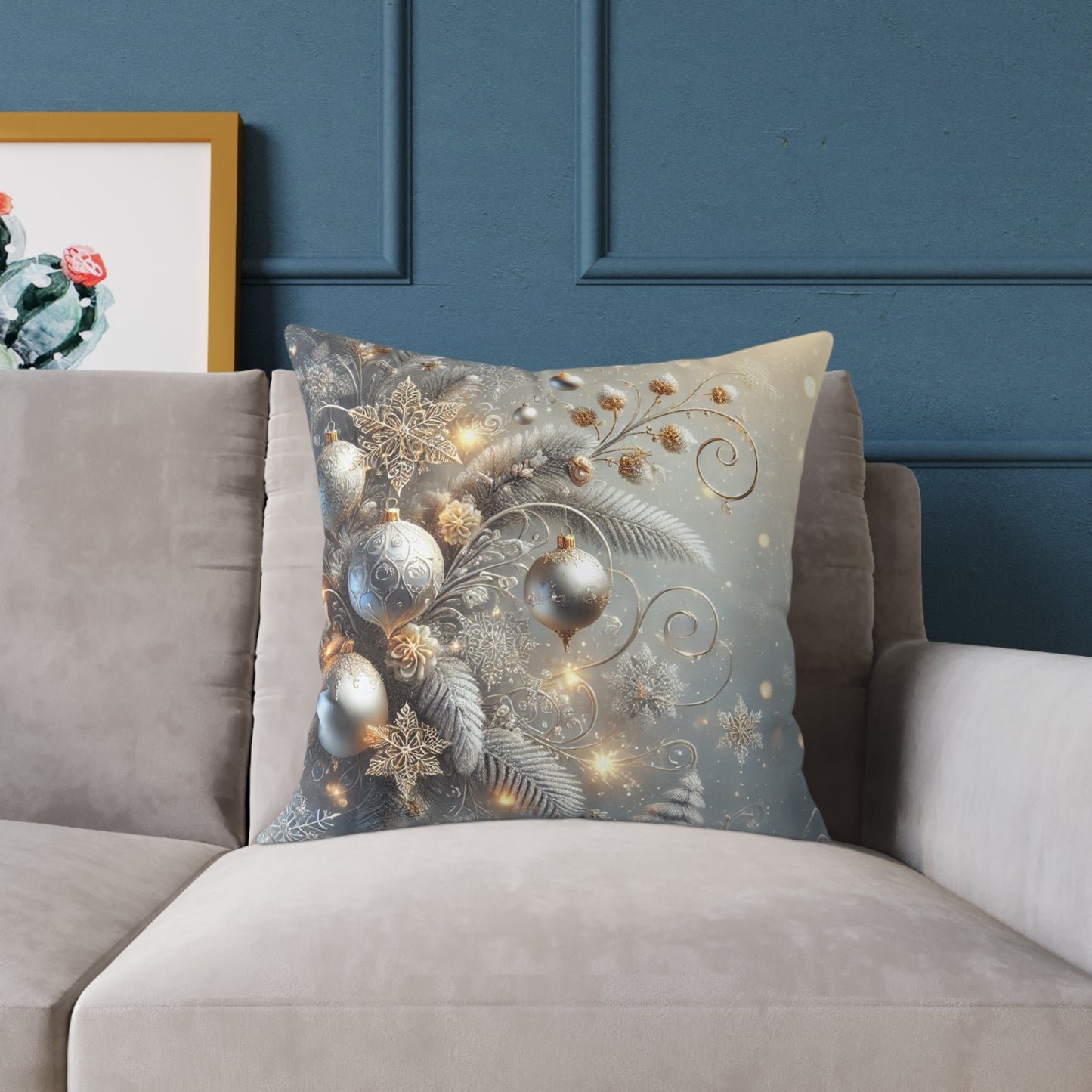 Golden Glow Frosted Elegance Holiday Pillow