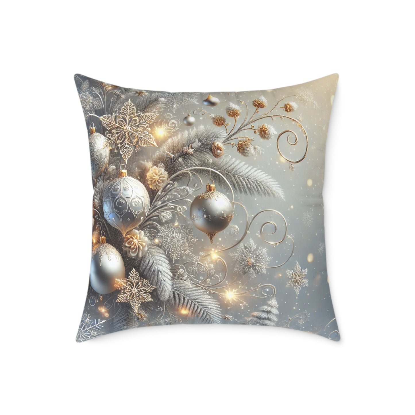 Golden Glow Frosted Elegance Holiday Pillow