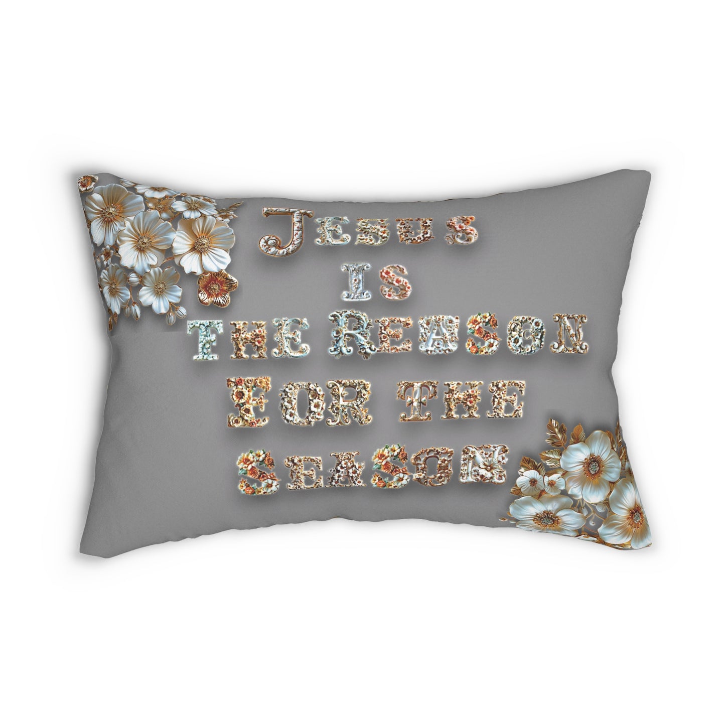 Grey Jesus is the reason for the season Pillow, Flowers, Christmas Pillows, Christmas Pillow Covers, Decorative Christmas Pillow