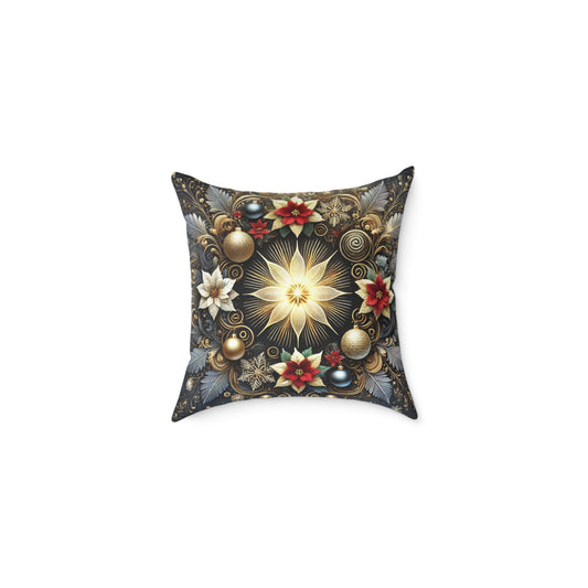 Golden Poinsettia Radiance Holiday Pillow