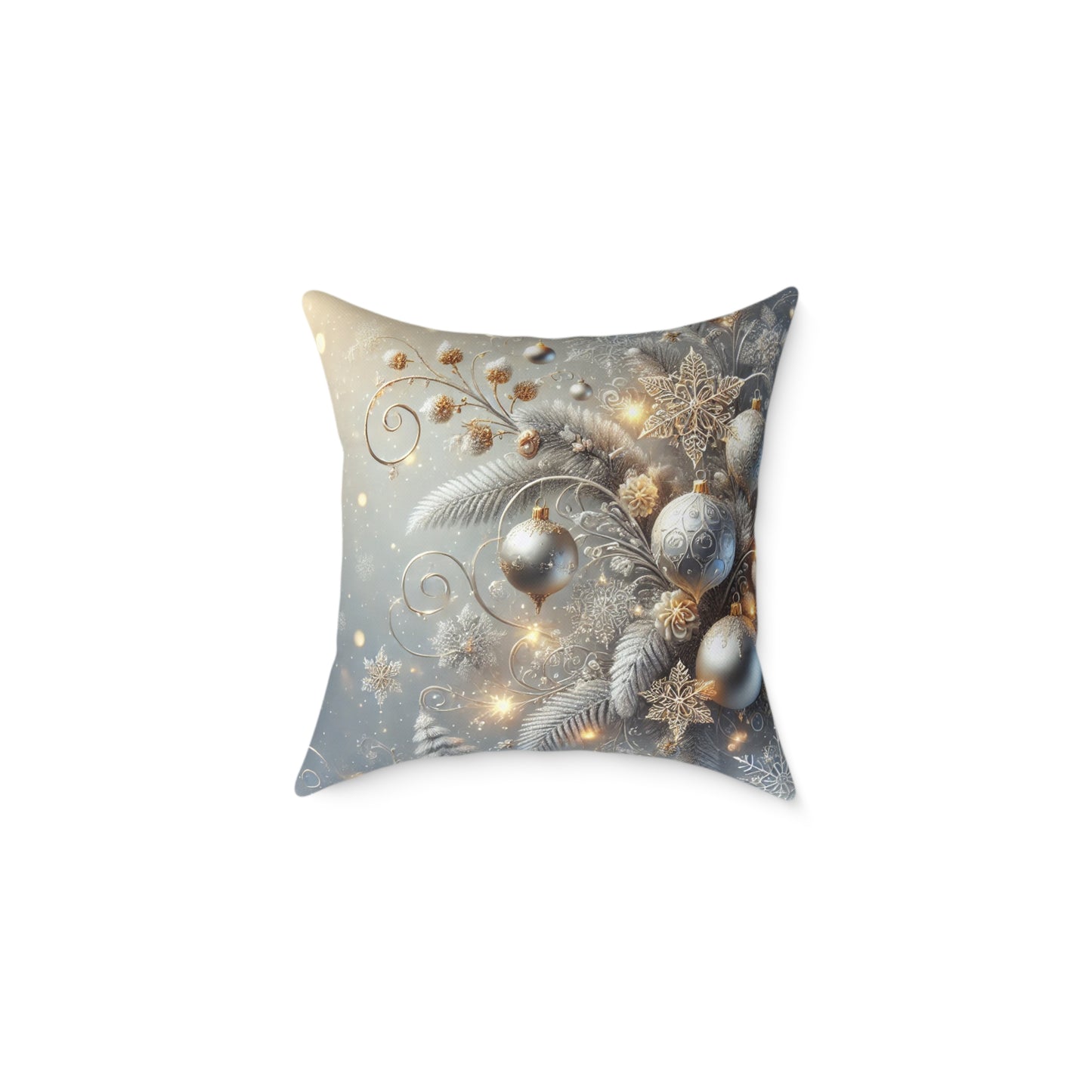 Golden Glow Frosted Elegance Holiday Pillow