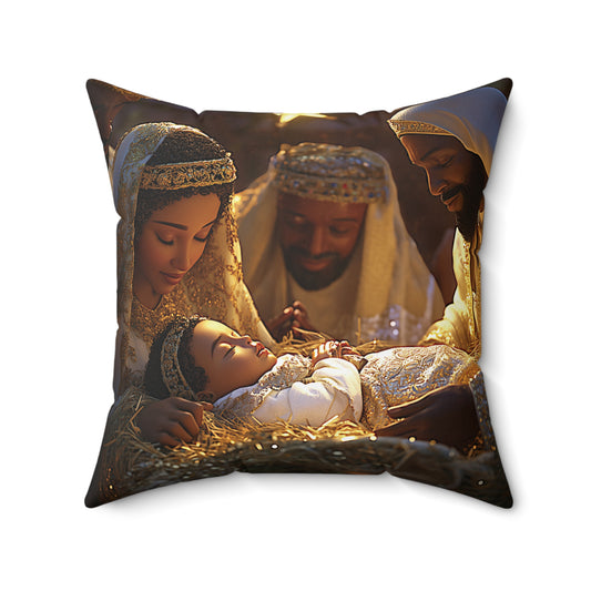 Divine Nativity Christmas Faux Suede Square Pillow