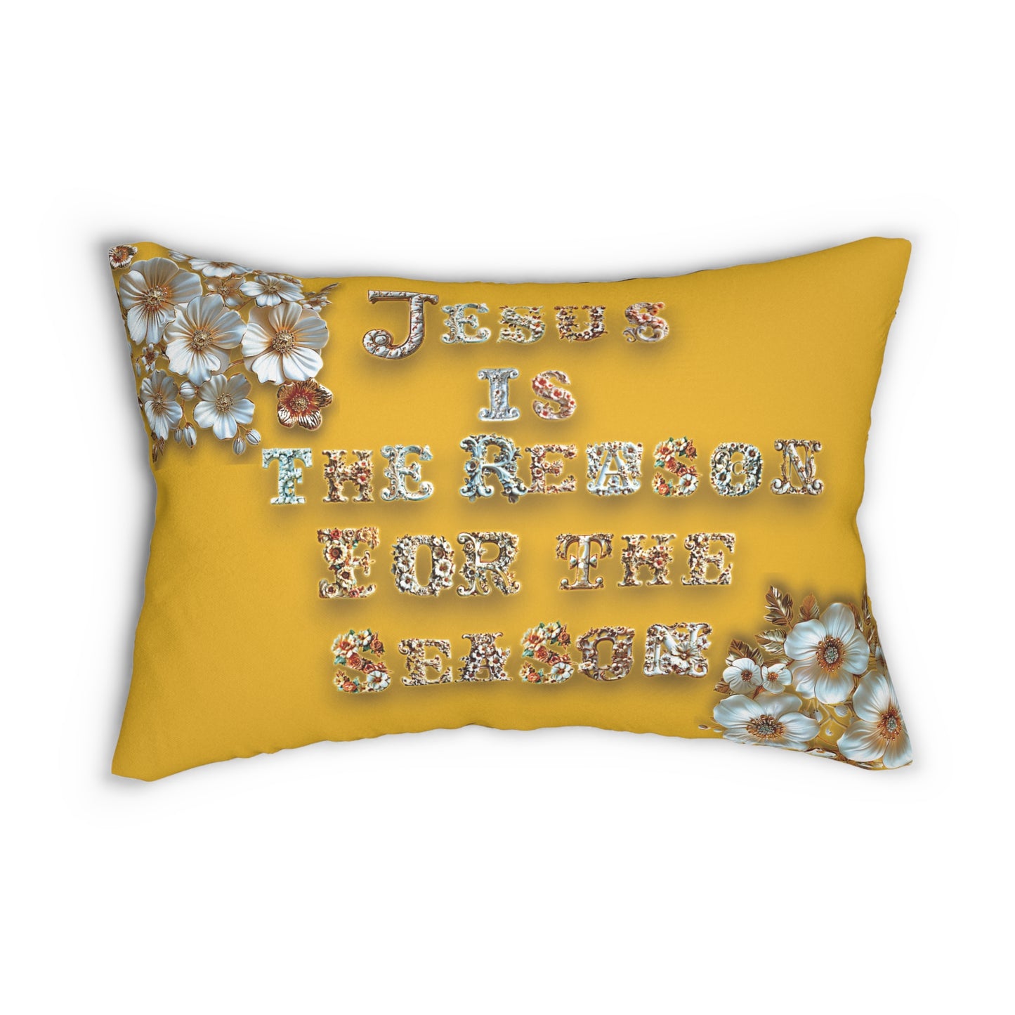 Yellow Jesus is the reason for the season Pillow, Flowers, Christmas Pillows, Christmas Pillow Covers, Decorative Christmas Pillow