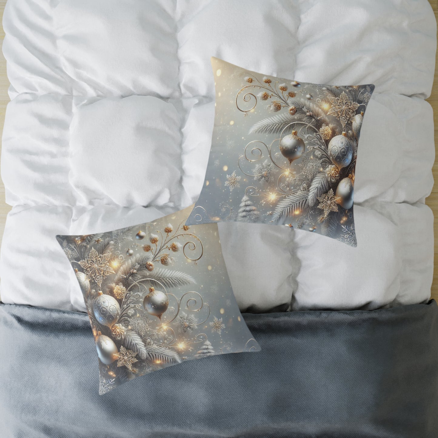 Golden Glow Frosted Elegance Holiday Pillow