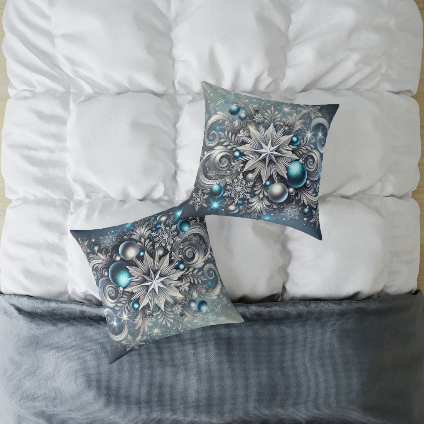 Winter Elegance Blue & Silver Holiday Pillow