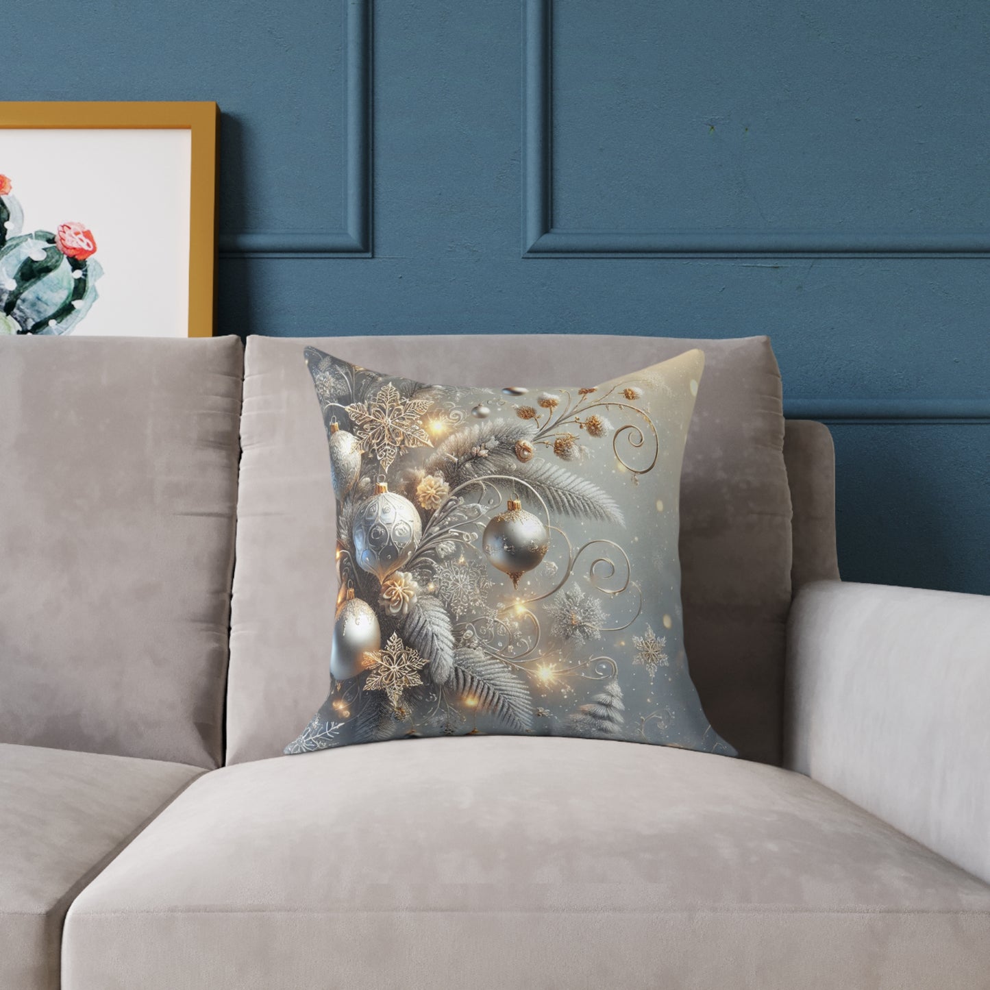 Golden Glow Frosted Elegance Holiday Pillow