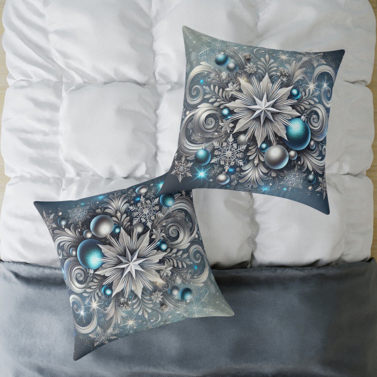 Winter Elegance Blue & Silver Holiday Pillow