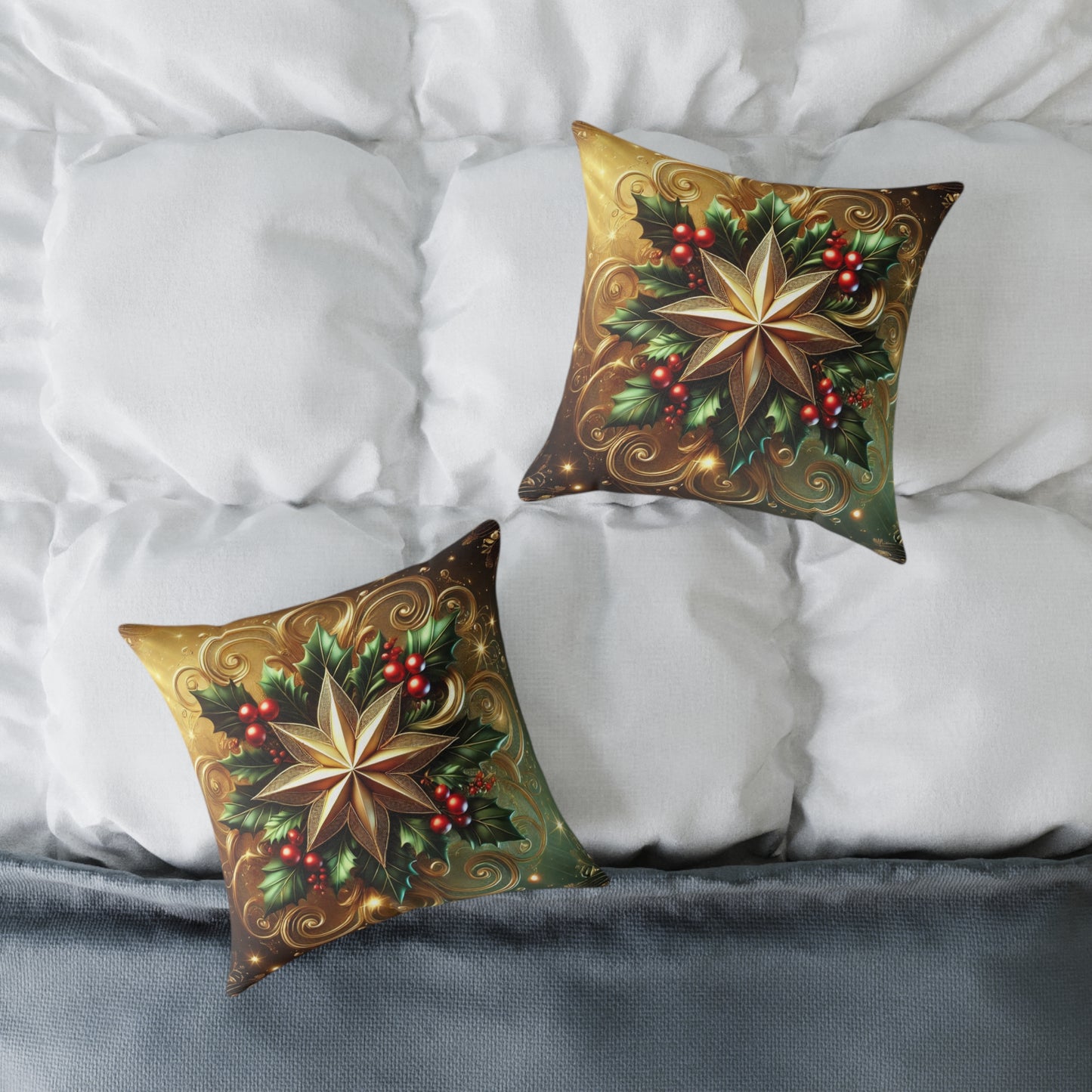 Golden Radiance Holiday Star Throw Pillow