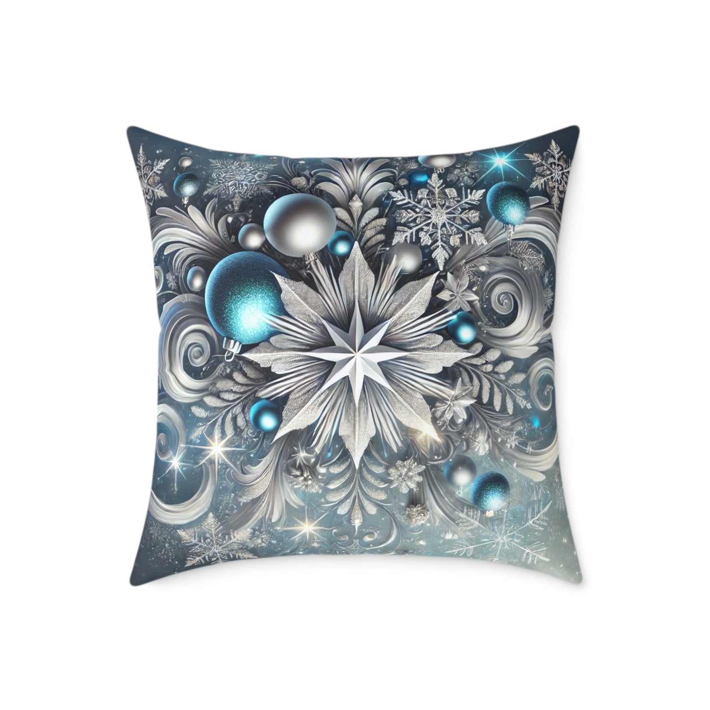 Winter Elegance Blue & Silver Holiday Pillow