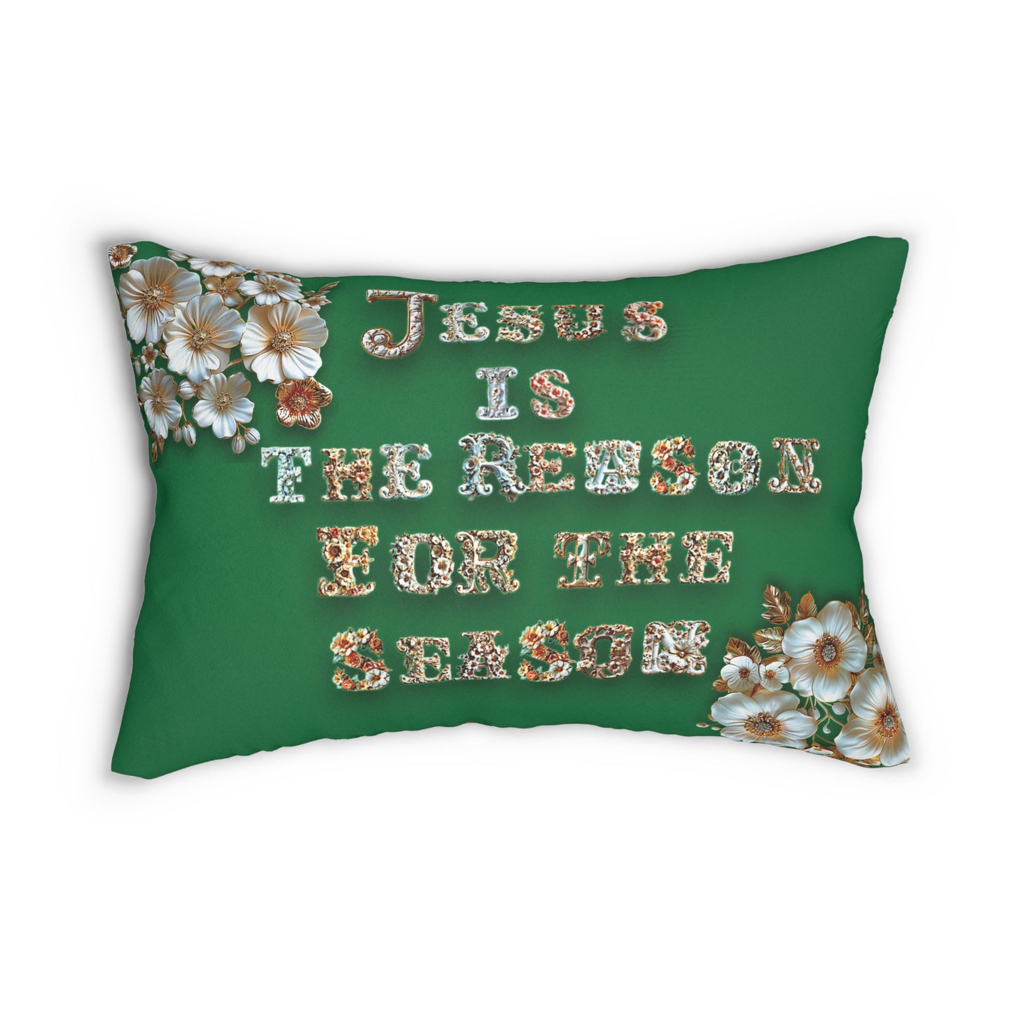 Dark Green Jesus is the reason for the season Pillow, Flowers, Christmas Pillows, Christmas Pillow Covers, Decorative Christmas Pillow