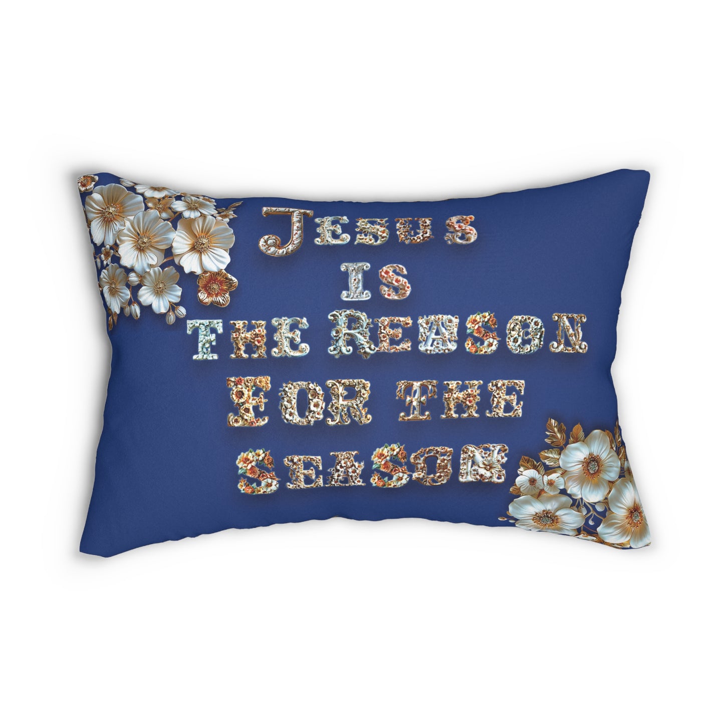 Dark Blue Jesus is the reason for the season Pillow, Flowers, Christmas Pillows, Christmas Pillow Covers, Decorative Christmas Pillow