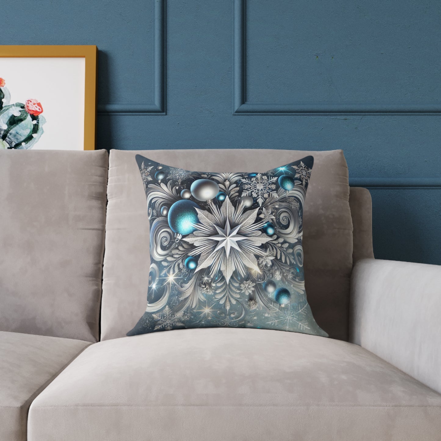 Winter Elegance Blue & Silver Holiday Pillow