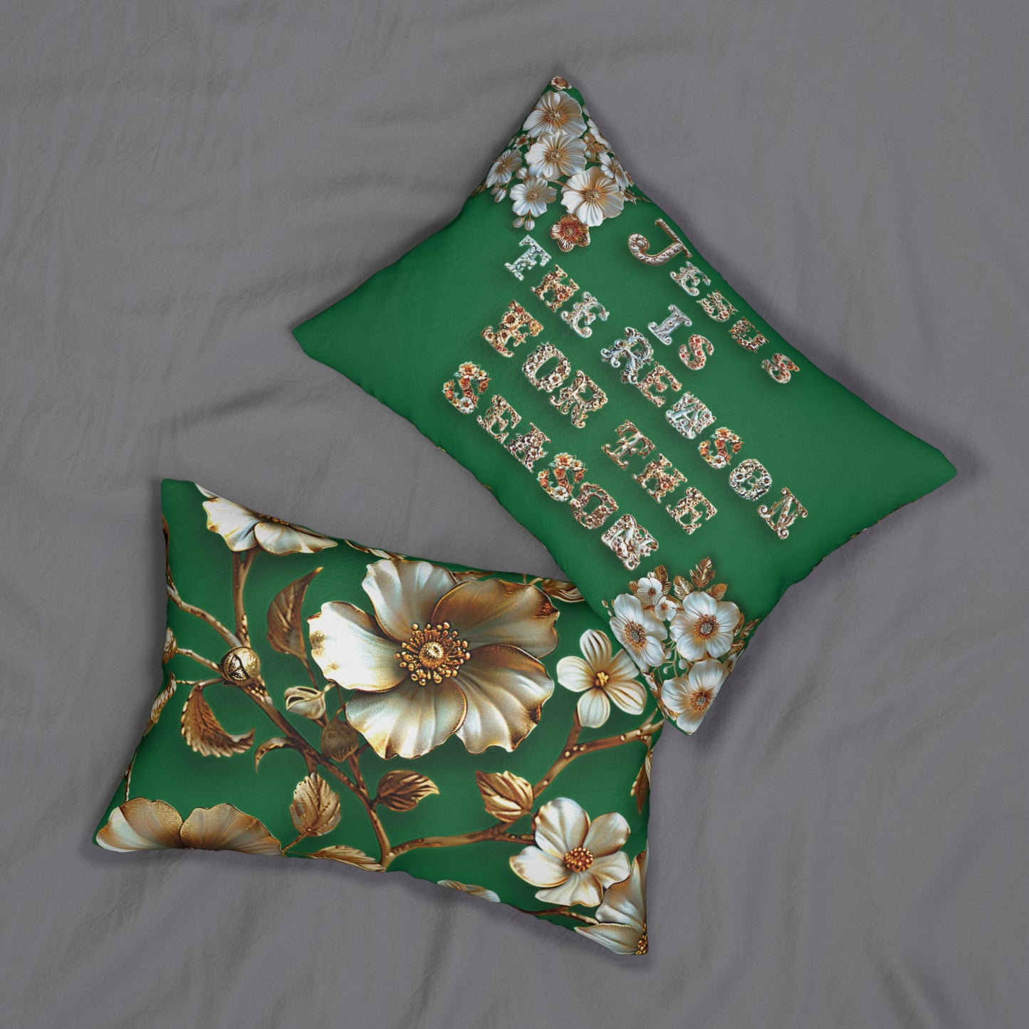 Dark Green Jesus is the reason for the season Pillow, Flowers, Christmas Pillows, Christmas Pillow Covers, Decorative Christmas Pillow