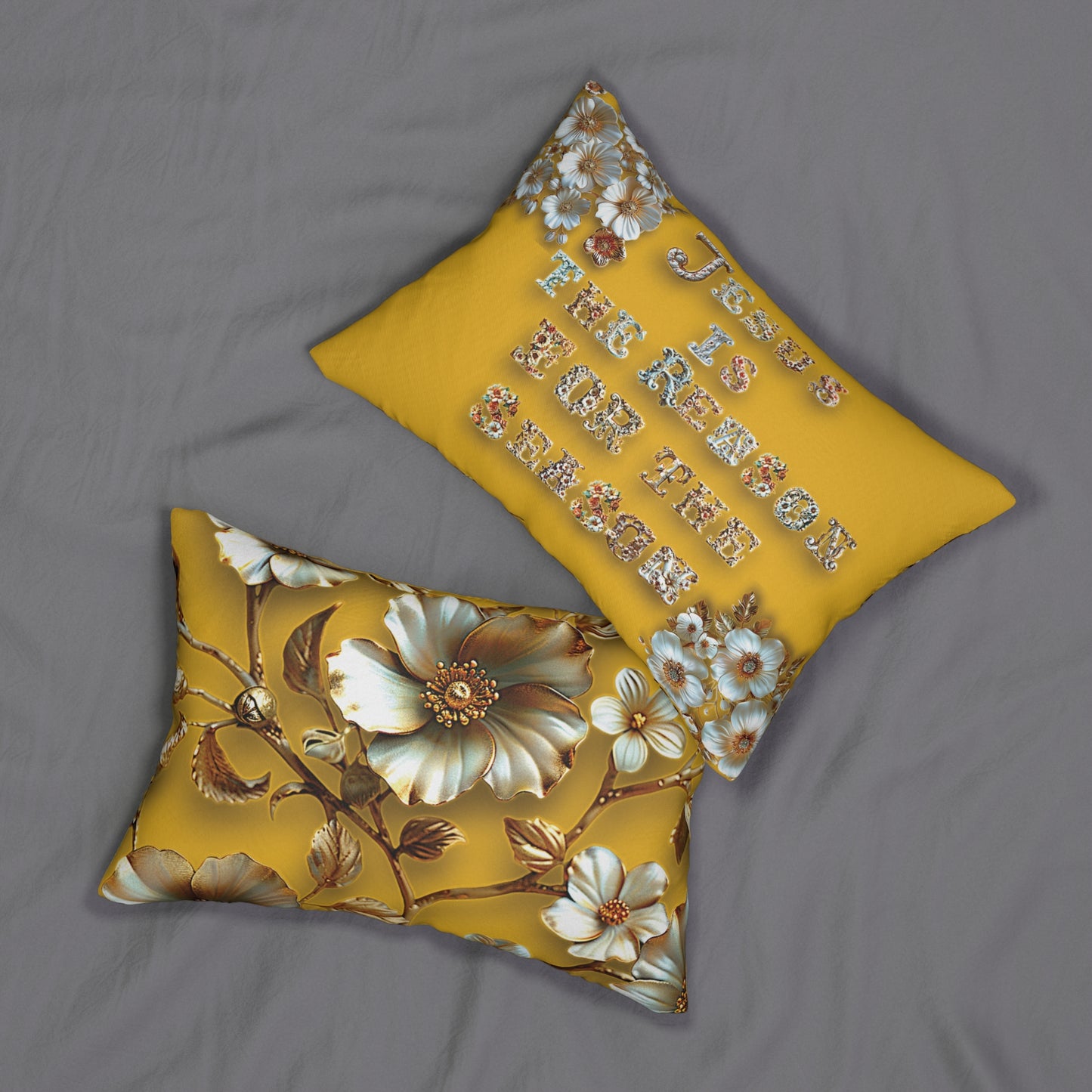 Yellow Jesus is the reason for the season Pillow, Flowers, Christmas Pillows, Christmas Pillow Covers, Decorative Christmas Pillow