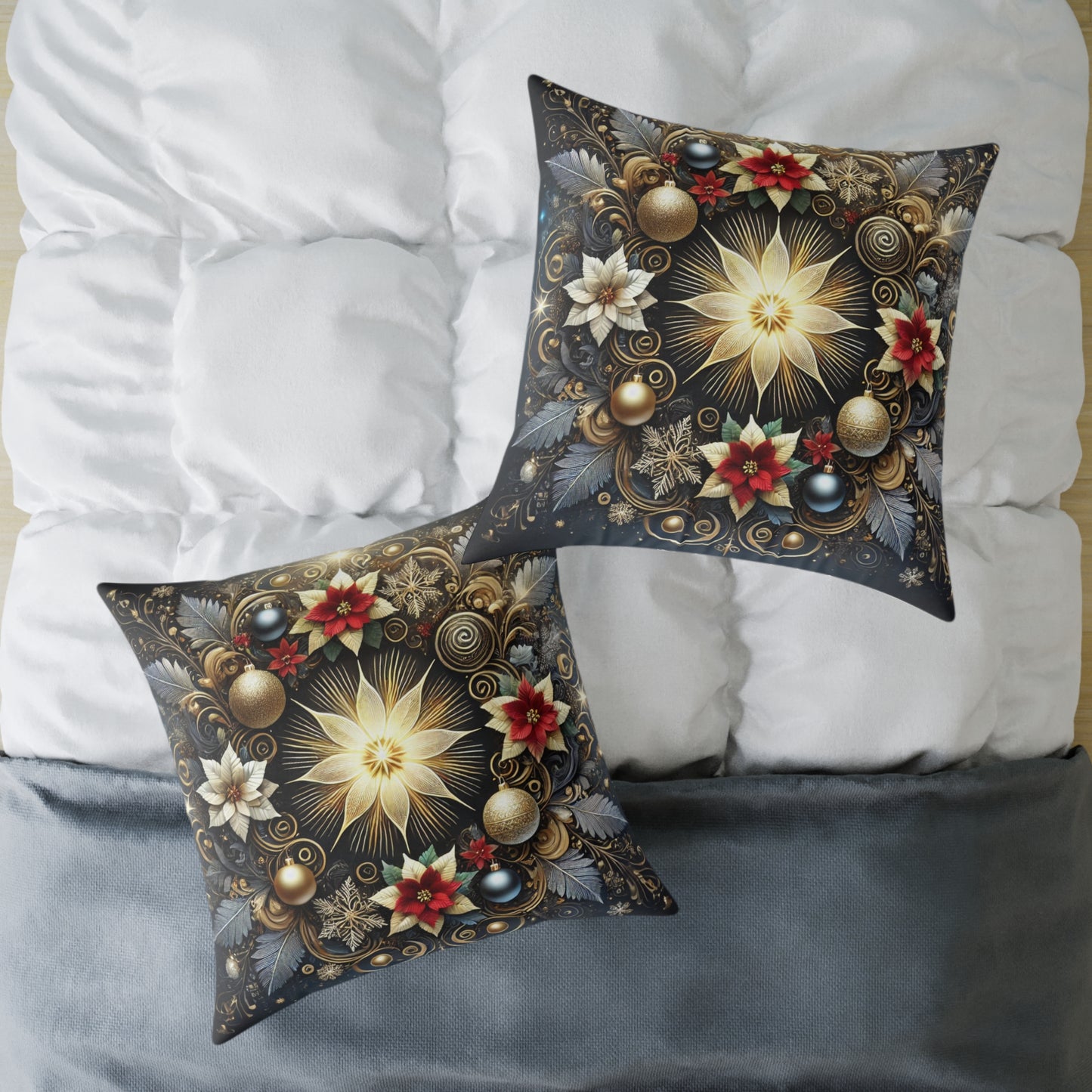 Golden Poinsettia Radiance Holiday Pillow