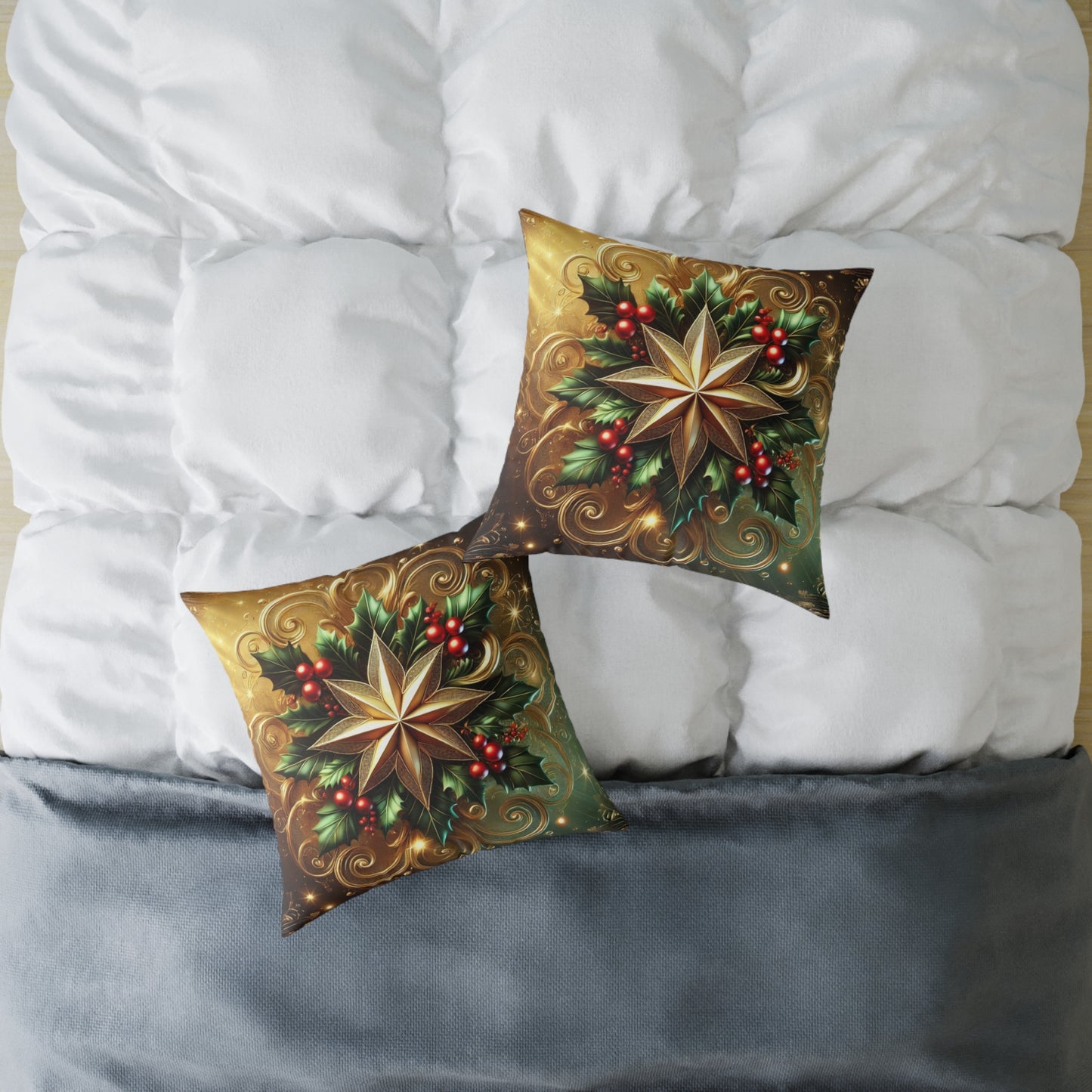 Golden Radiance Holiday Star Throw Pillow