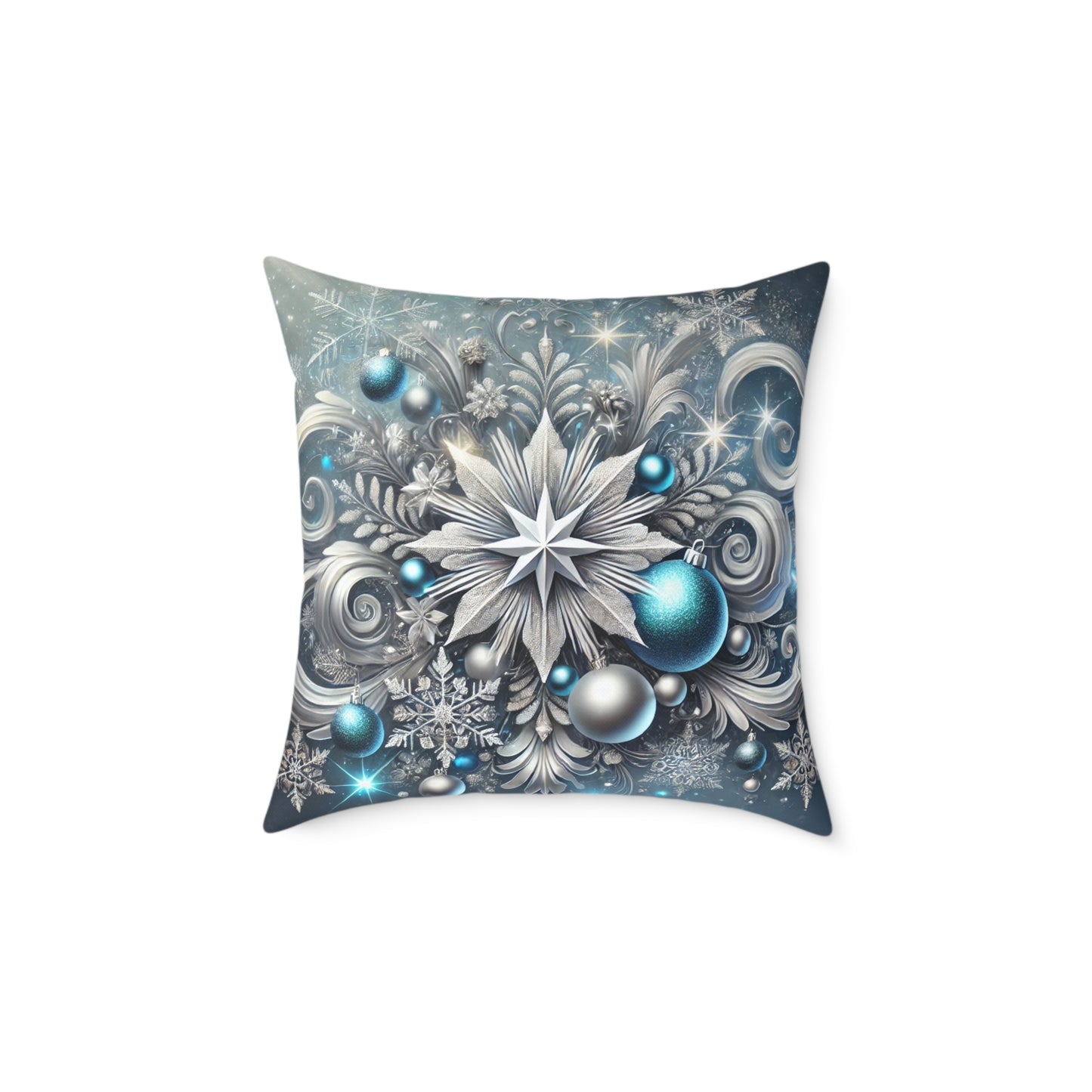 Winter Elegance Blue & Silver Holiday Pillow