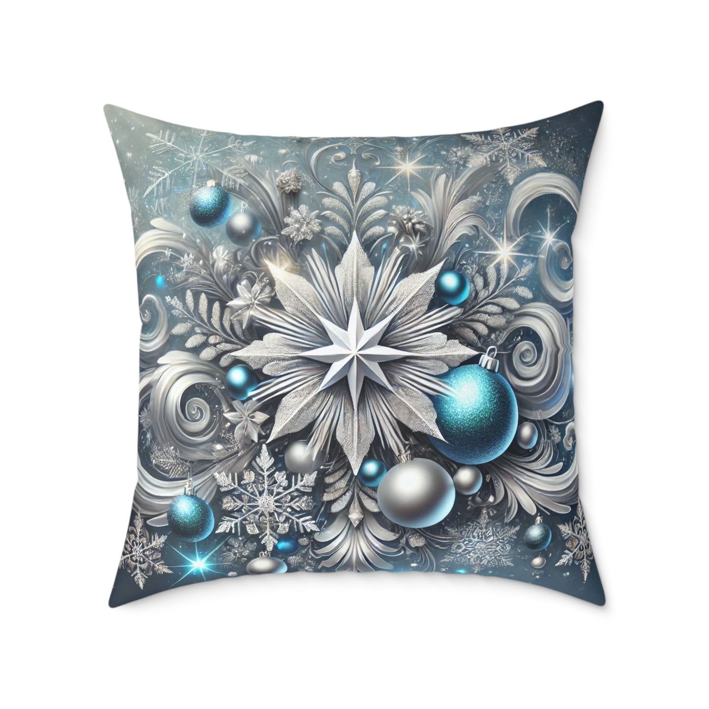 Winter Elegance Blue & Silver Holiday Pillow