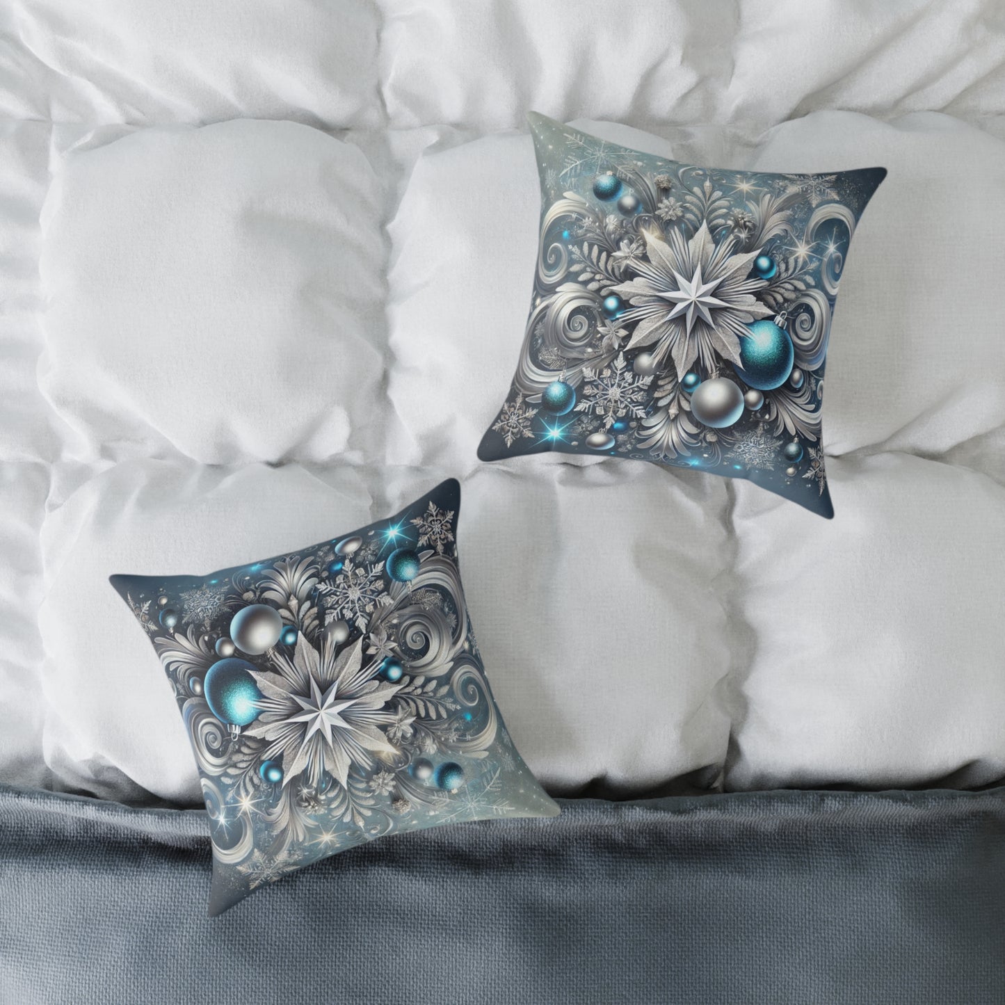 Winter Elegance Blue & Silver Holiday Pillow